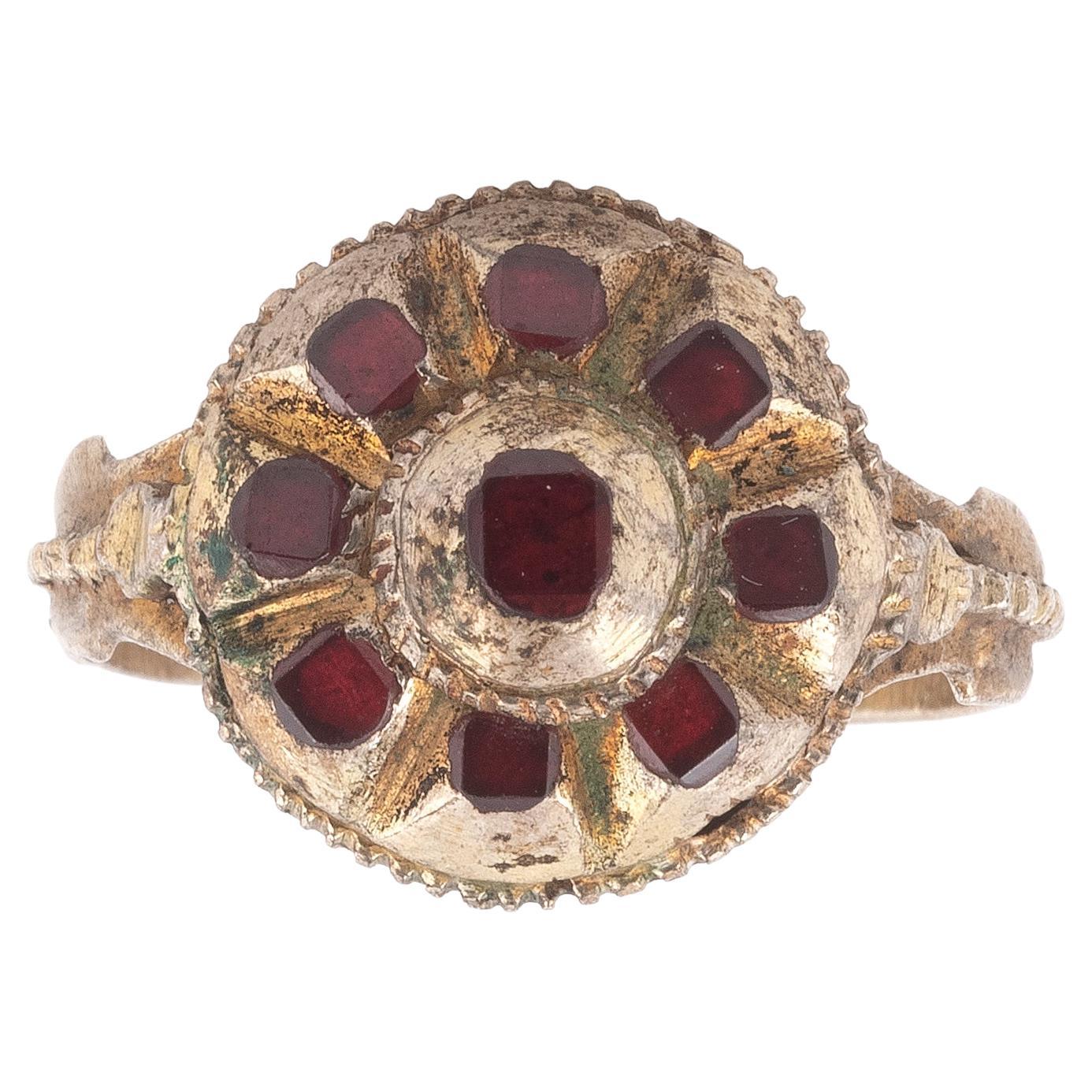 18th Century Italian Red Garnet Cluster Ring For Sale