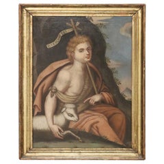 Antique 18th Century Italian Religious Oil Painting on Canvas, St. John Baptist
