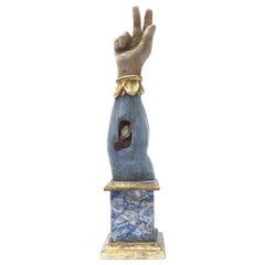 18th Century Italian Reliquary Arm of Saint Mathiew Blue and Giltwood