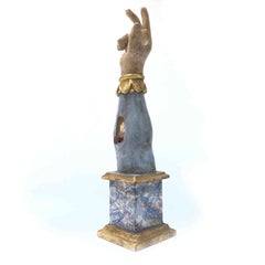 18th Century Italian Reliquary Arm of Saint Mathiew Blue and Giltwood