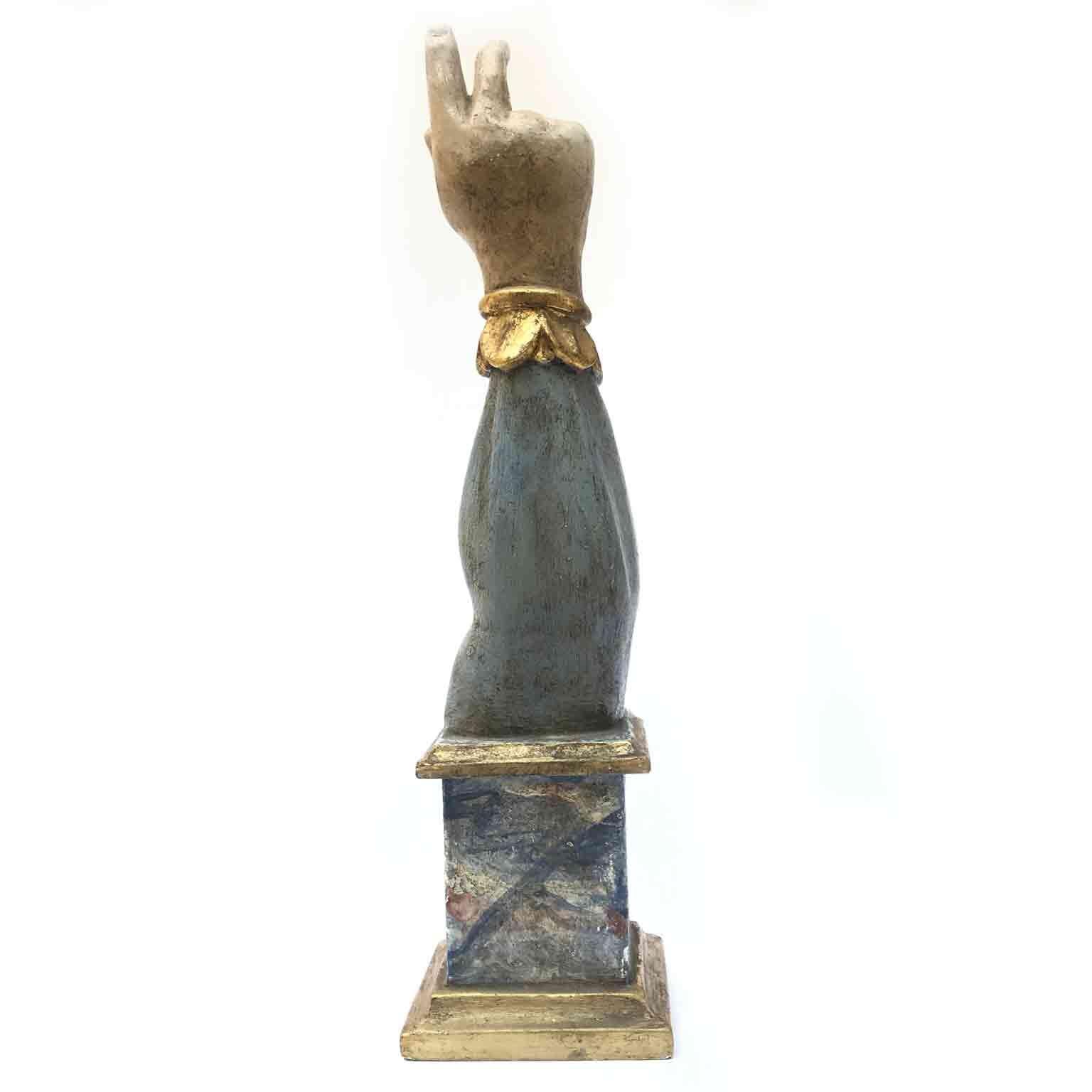 18th Century Italian Reliquary Arm of Saint Mathiew Blue and Giltwood 1