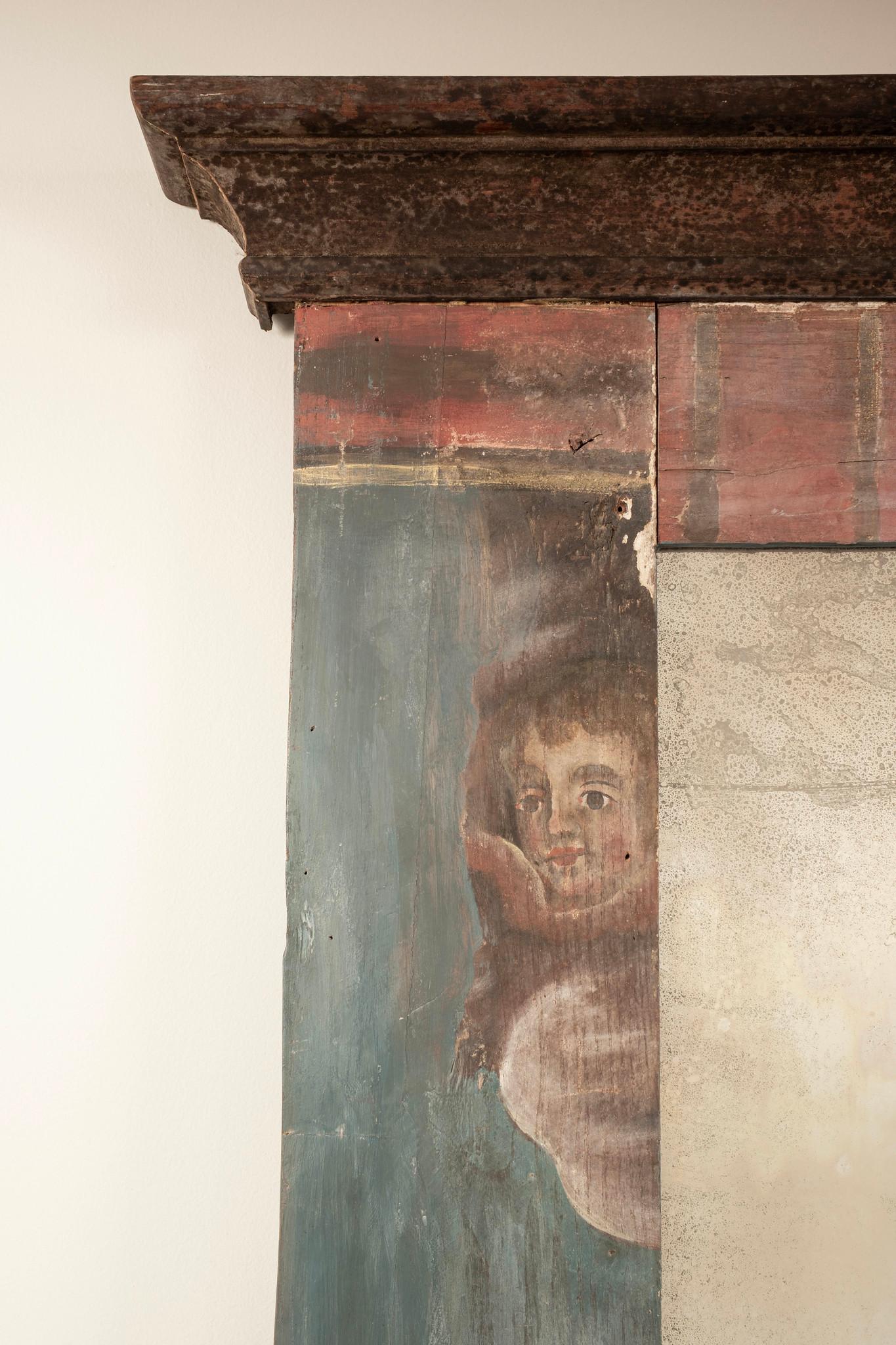 Mirror frame made from 17th-18th Century or earlier panel paintings created  as part of larger altar pieces as devotional works during the Italian Renaissance, Such panels would be commissioned by wealthy patrons or religious institutions  to adorn