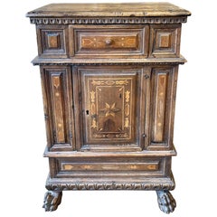 18th Century Italian Renaissance Carved and Inlaid Walnut Side Table
