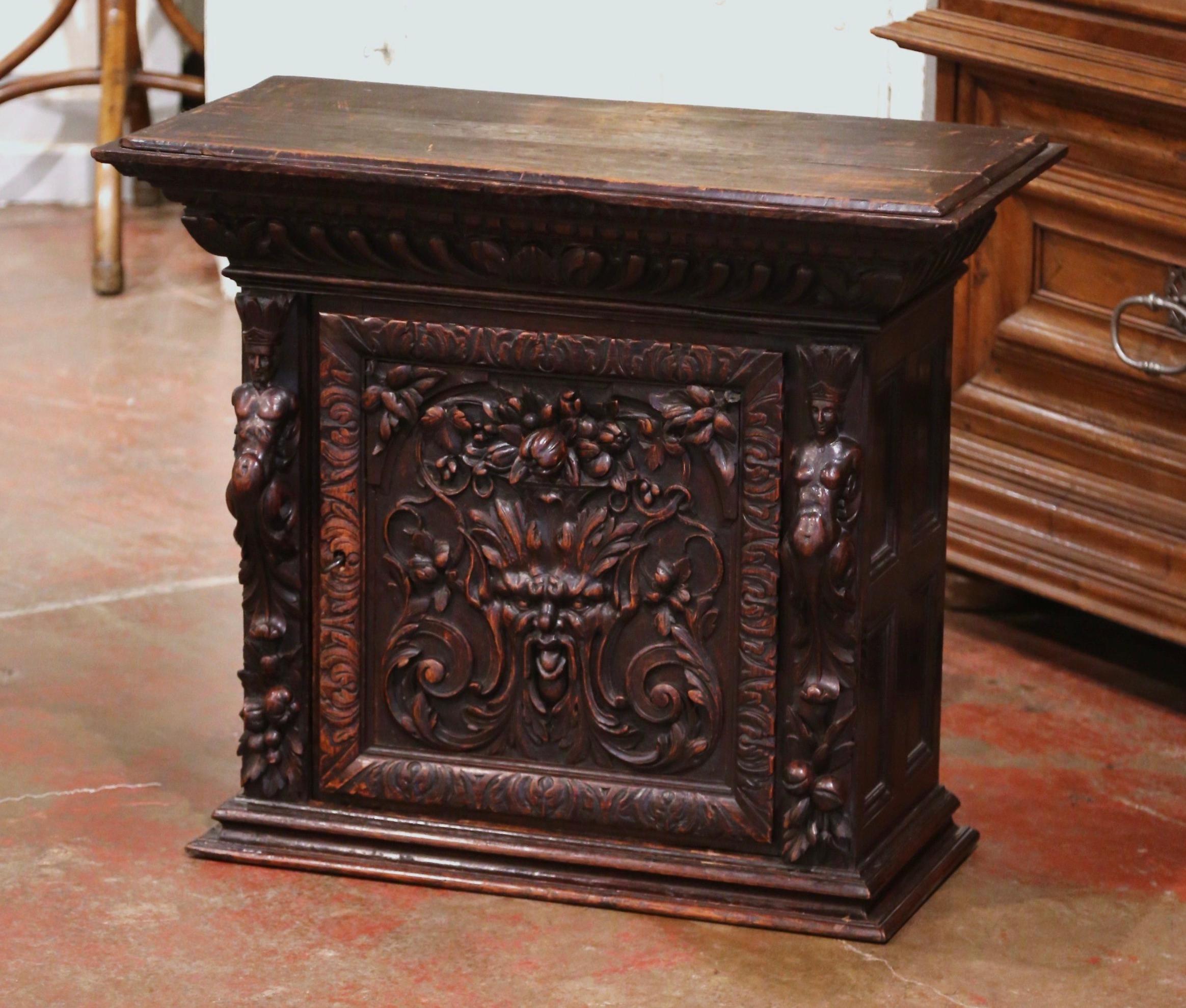 Hand-Carved 18th Century Italian Renaissance Carved Walnut Wall Hanging Cabinet