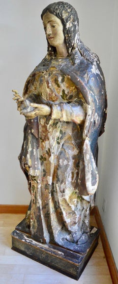 18th Century Italian Renaissance Life-Sized Wood Carving of the Virgin Mary