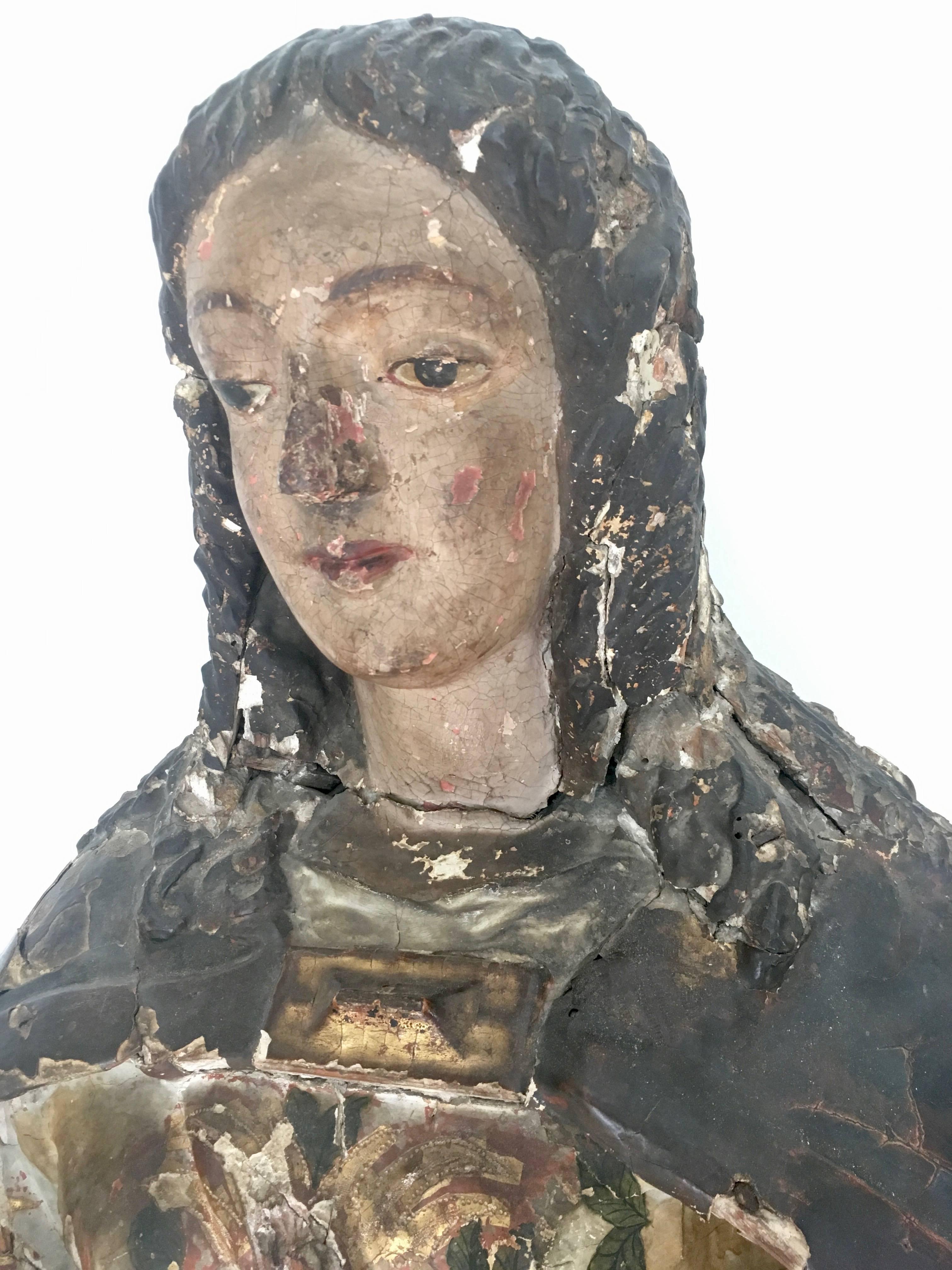 18th Century Italian Renaissance Life-Sized Wood Carving of the Virgin Mary 2