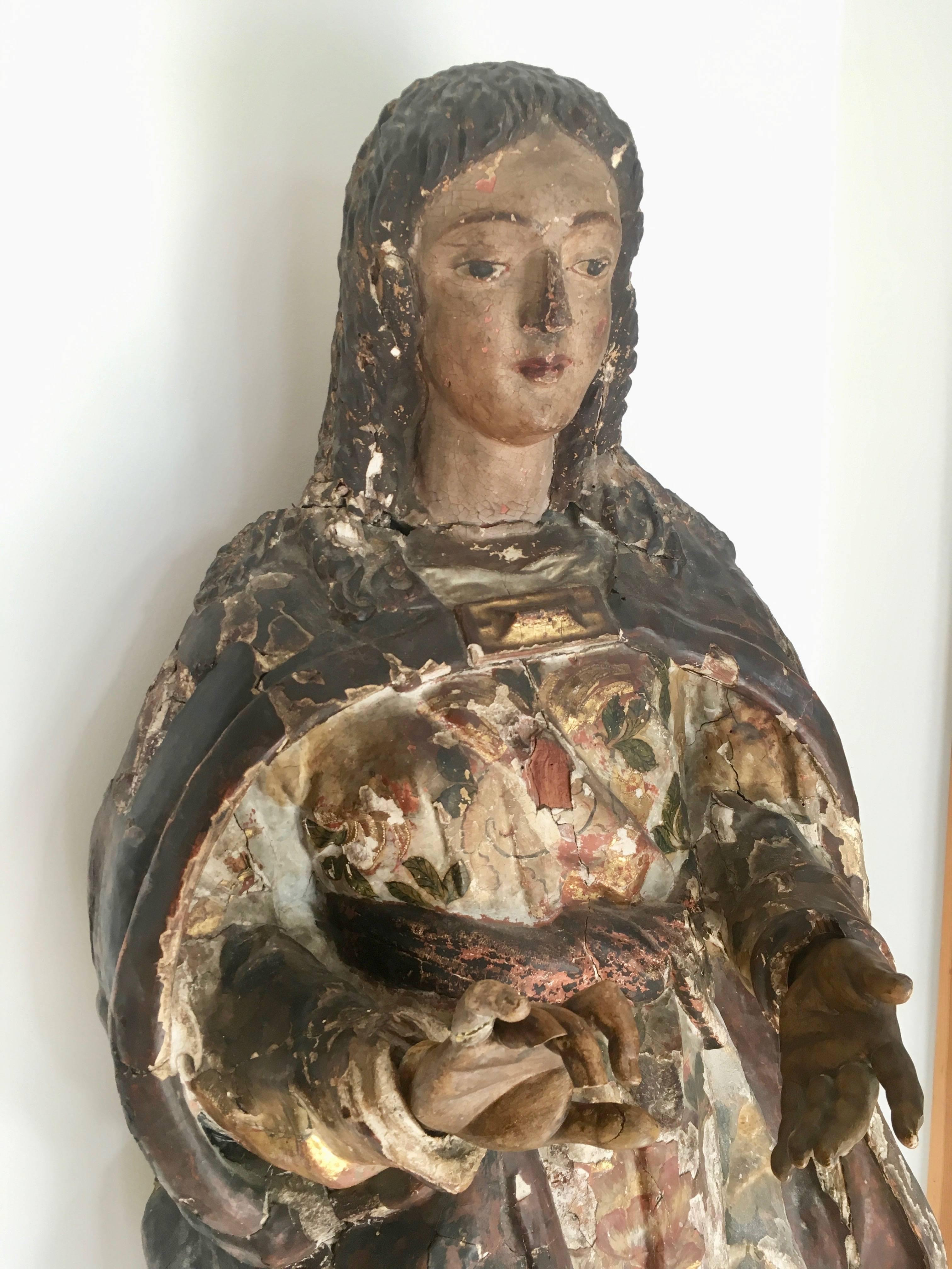 18th Century Italian Renaissance Life-Sized Wood Carving of the Virgin Mary 4