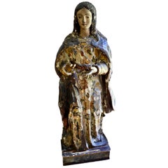 18th Century Italian Renaissance Life-Sized Wood Carving of the Virgin Mary