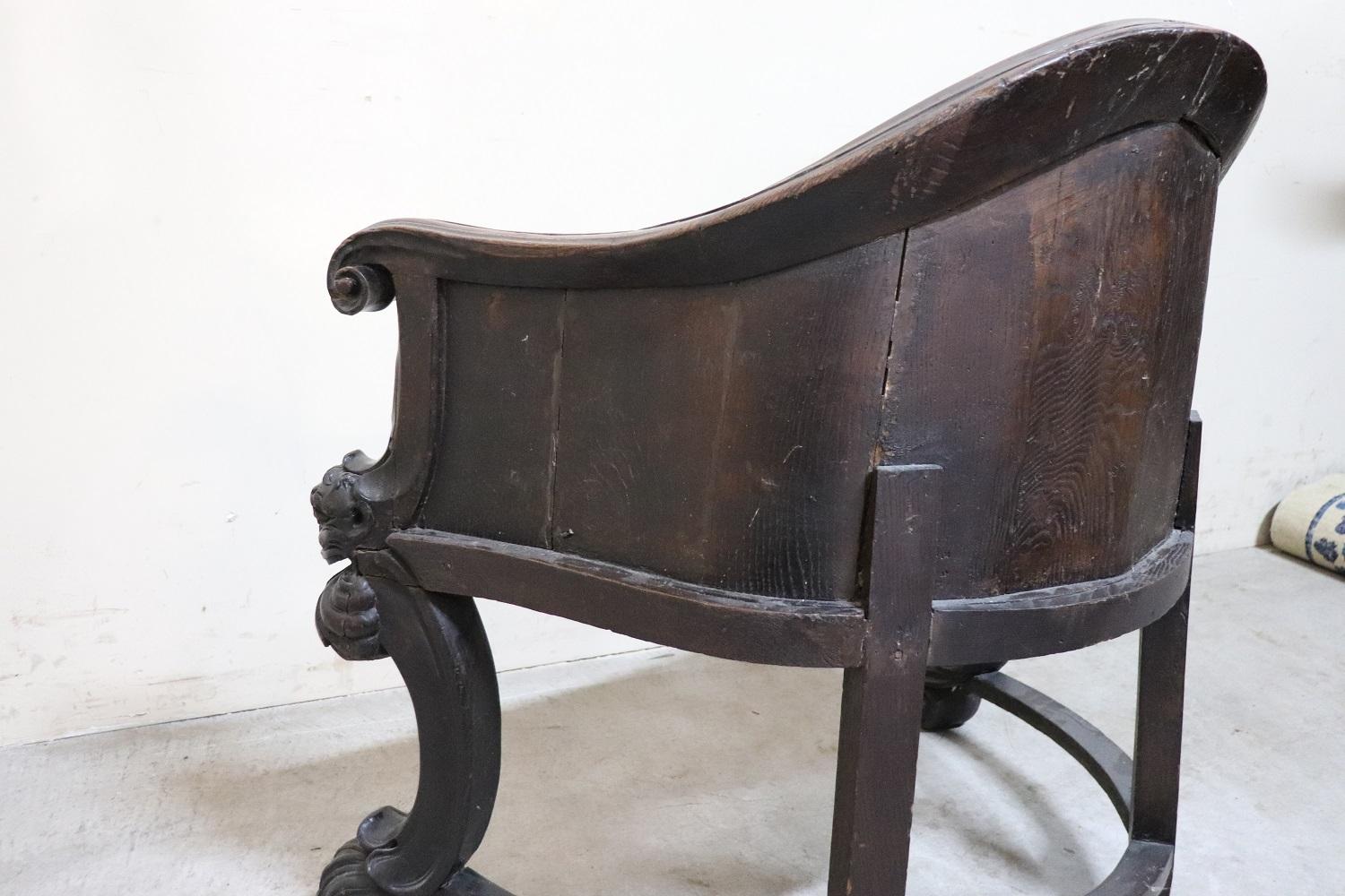 18th Century Italian Renaissance Style Carved Oakwood Armchair 7