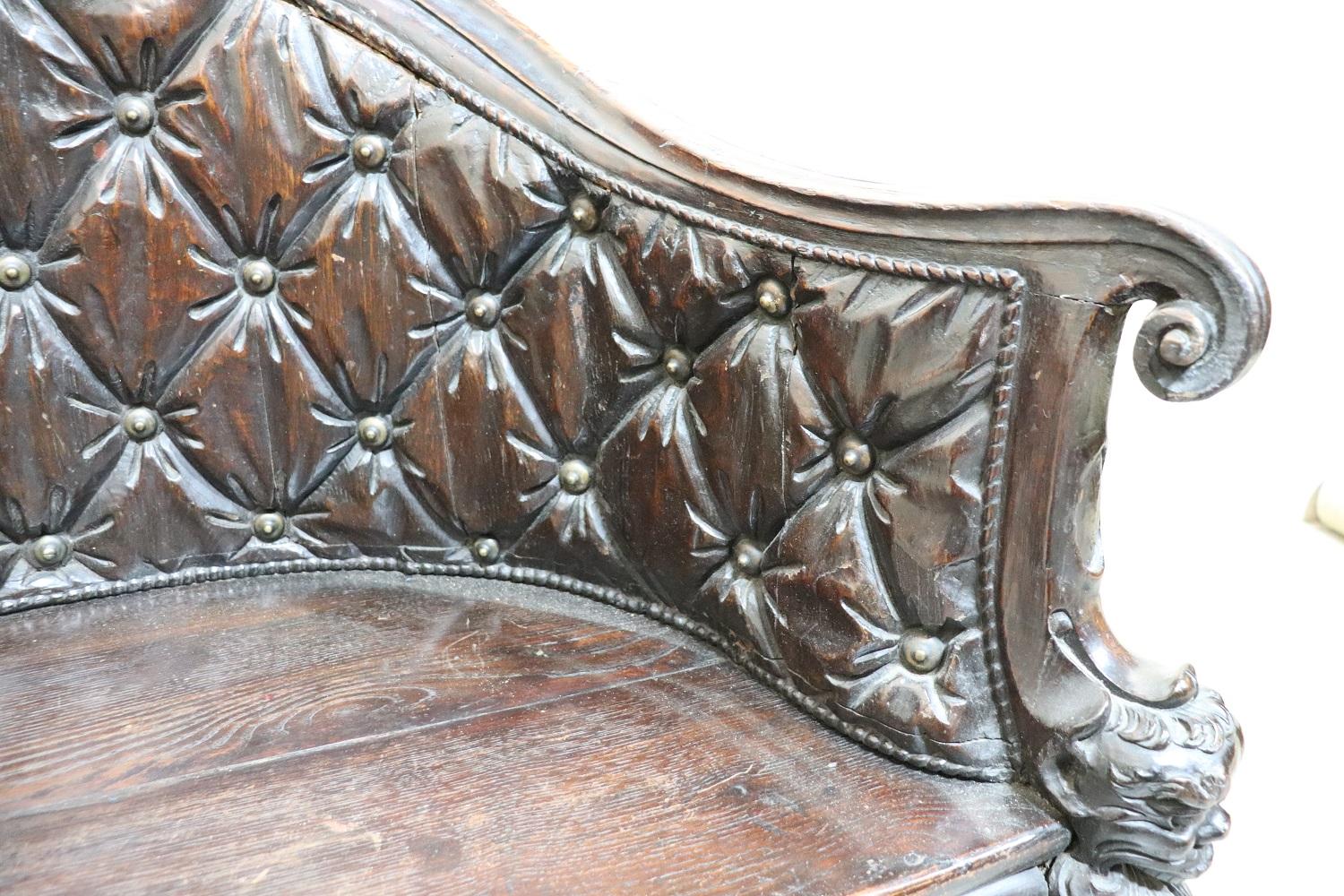 18th Century Italian Renaissance Style Carved Oakwood Armchair 3