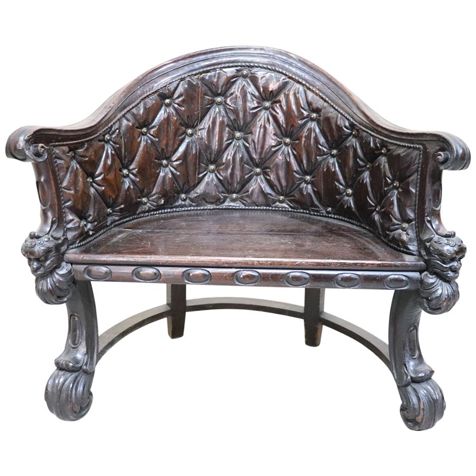 18th Century Italian Renaissance Style Carved Oakwood Armchair