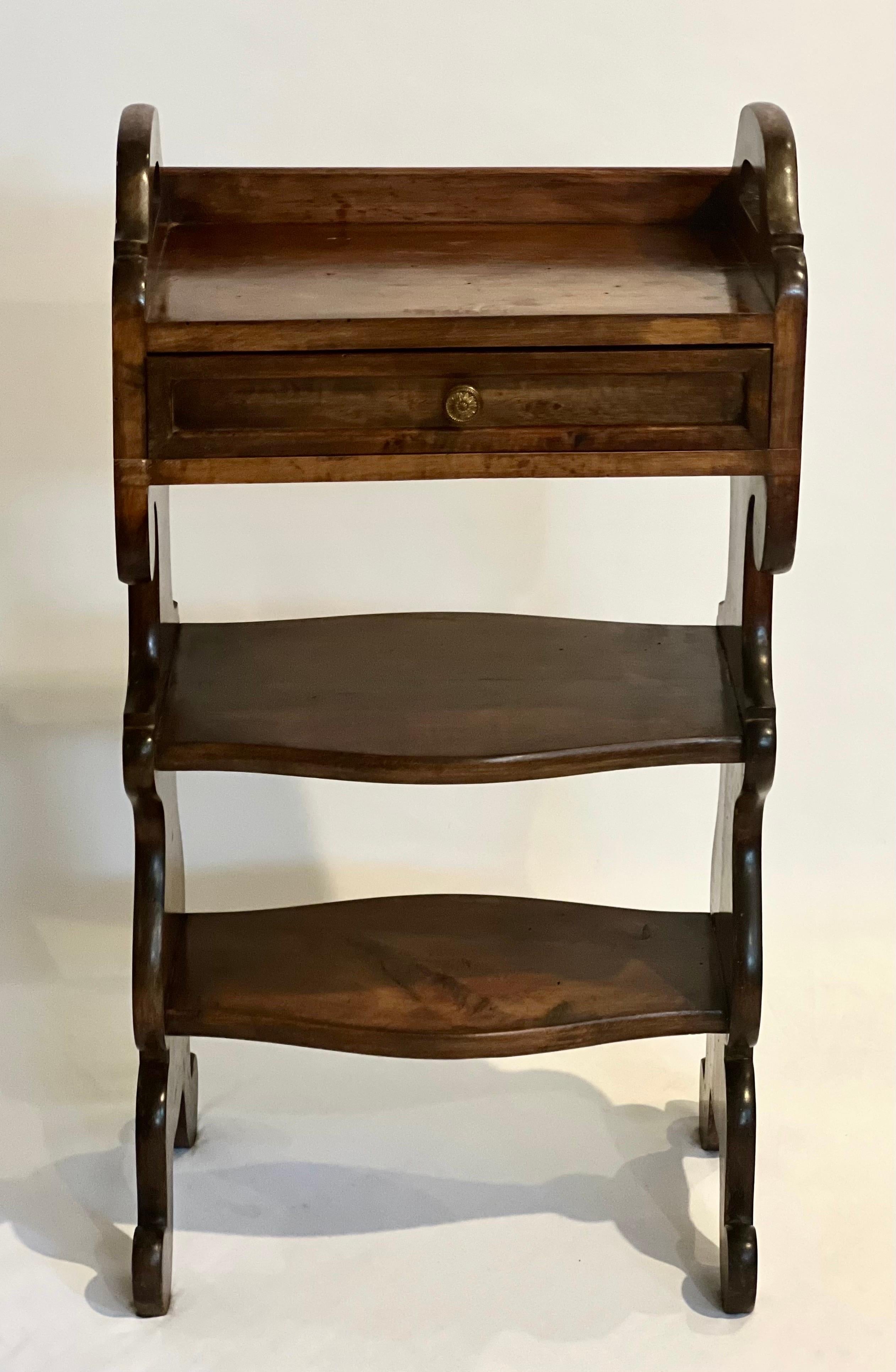 Joinery 18th Century Italian Renaissance Style Walnut Etagere Stand with Drawer For Sale