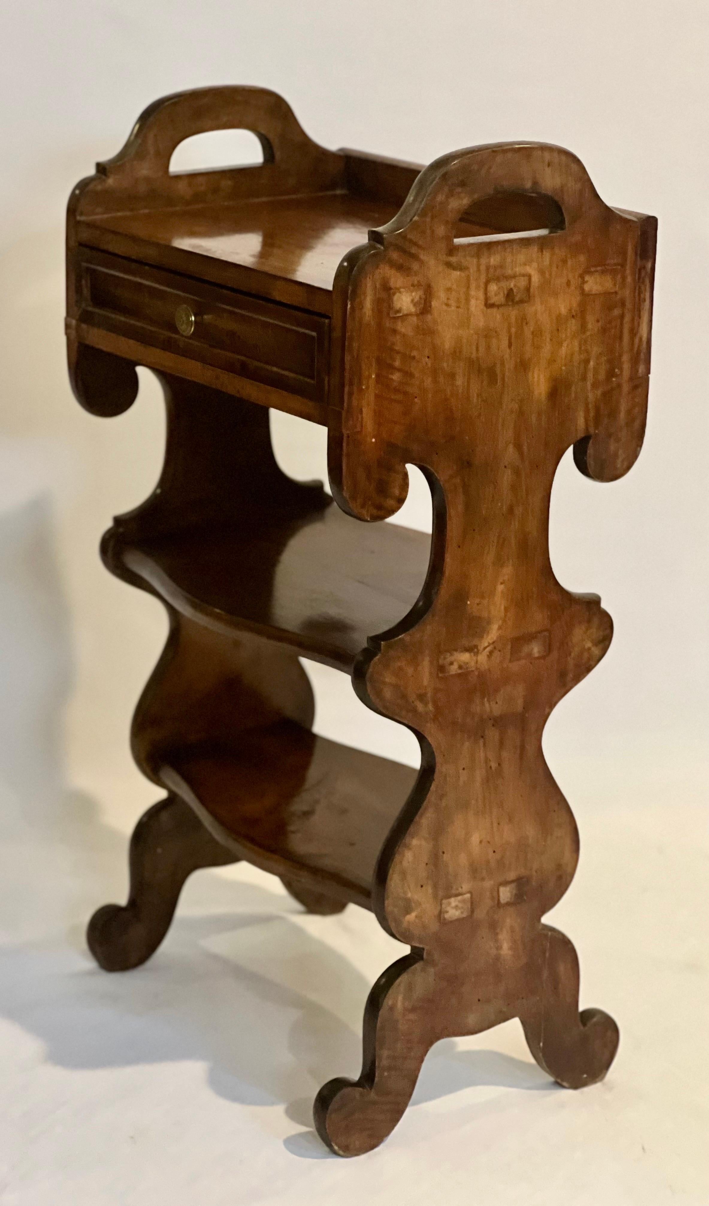 Brass 18th Century Italian Renaissance Style Walnut Etagere Stand with Drawer For Sale