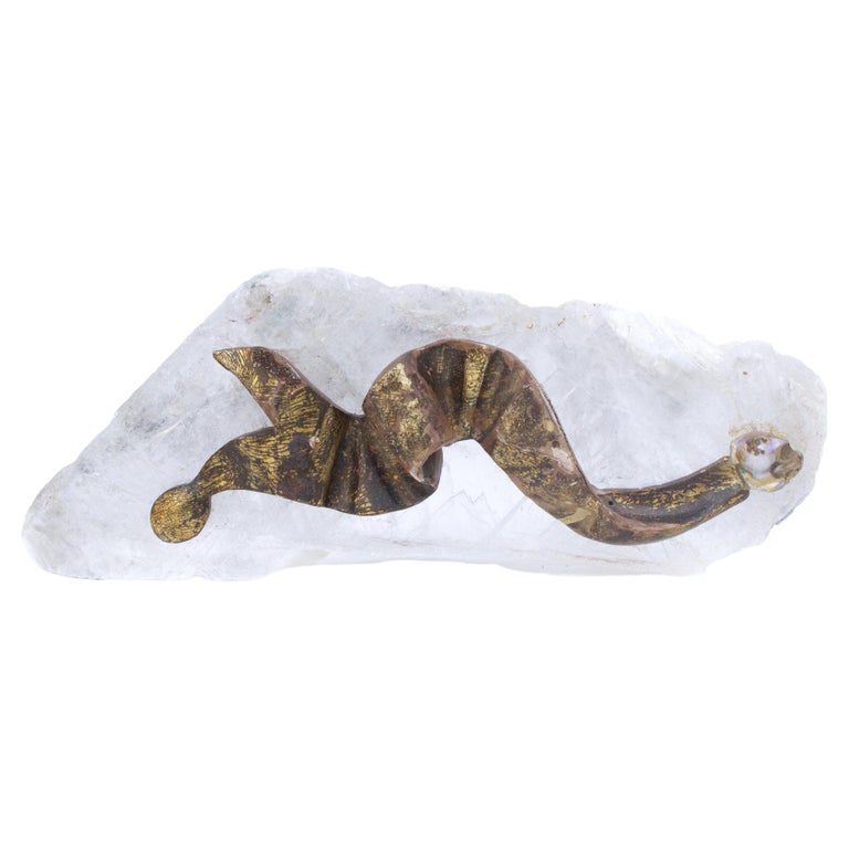 18th Century Italian Ribbon Fragment with Baroque Pearls on Selenite ...