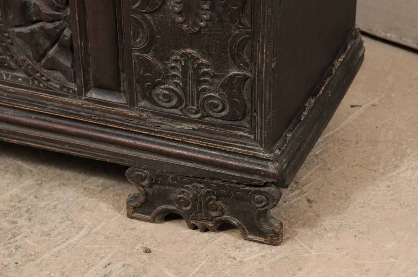 Wood 18th Century Italian Richly Carved Wedding Chest