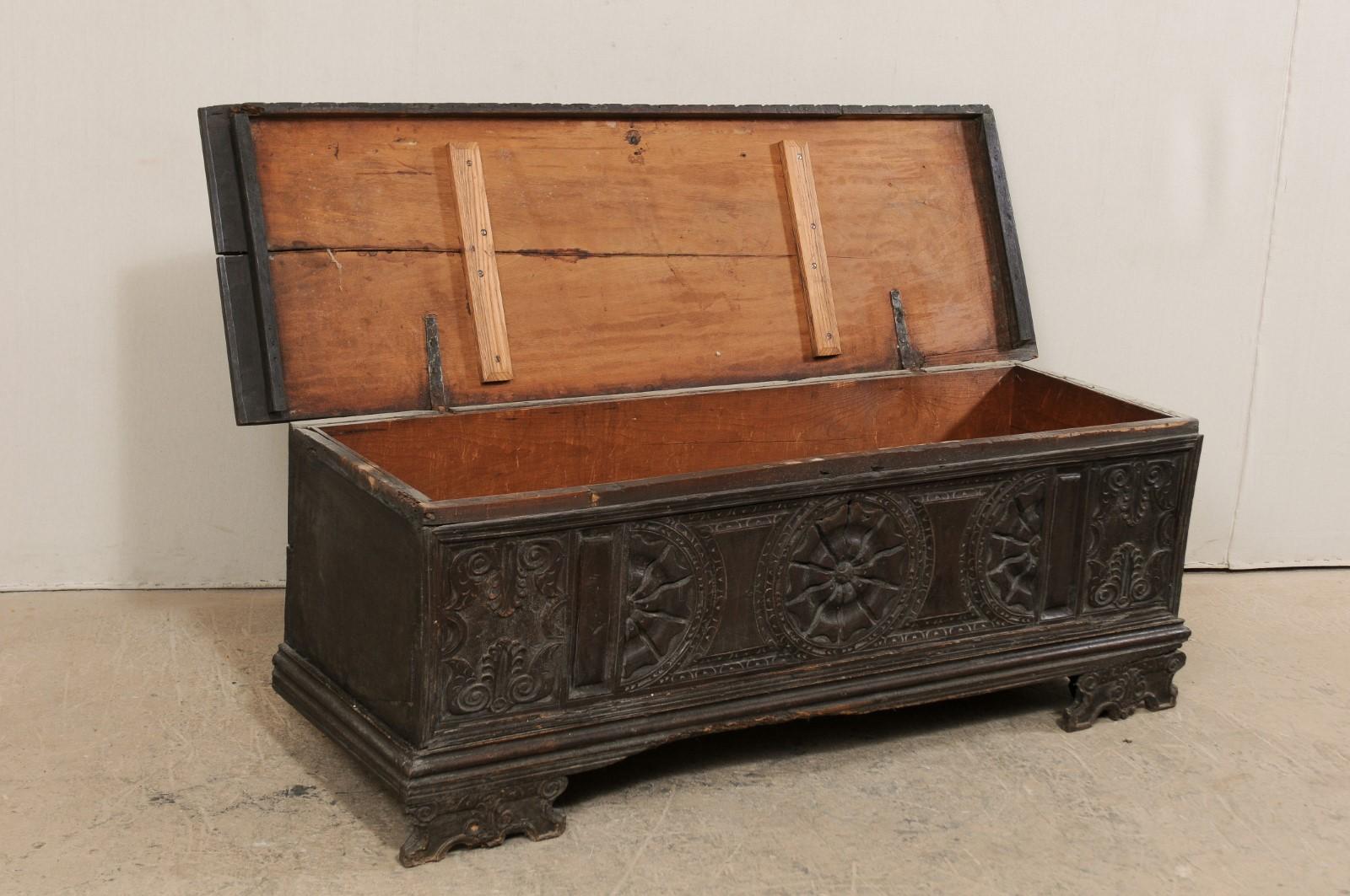 18th Century Italian Richly Carved Wedding Chest 1