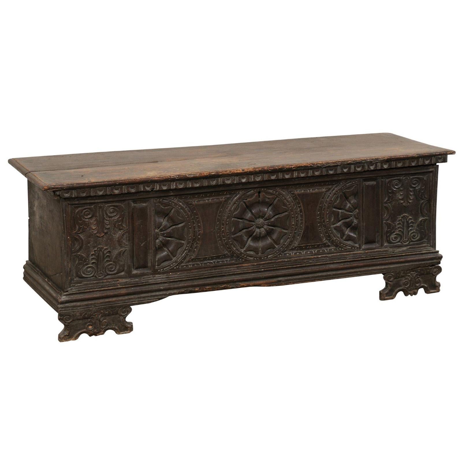 18th Century Italian Richly Carved Wedding Chest