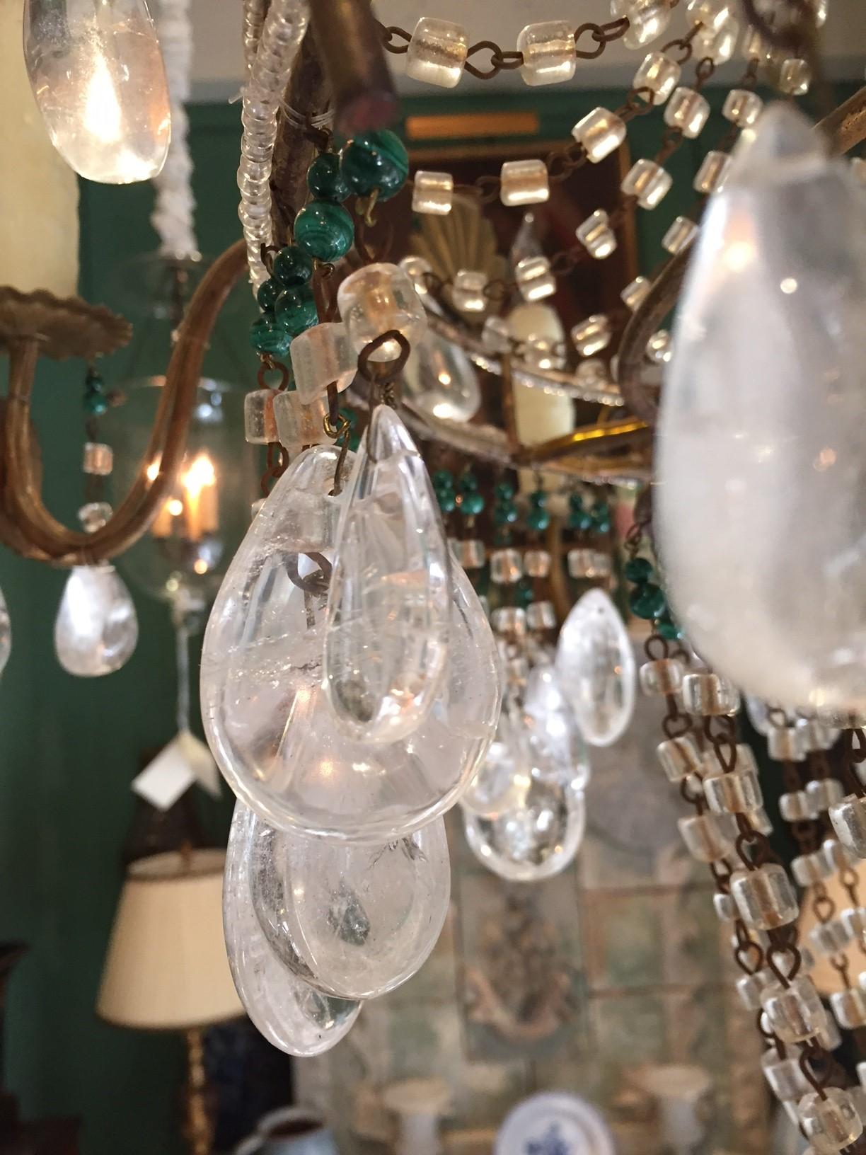 18th C. Italian Rock Crystal 8-Light Chandelier Hanging Ceiling Pendant Light La In Good Condition In West Hollywood, CA