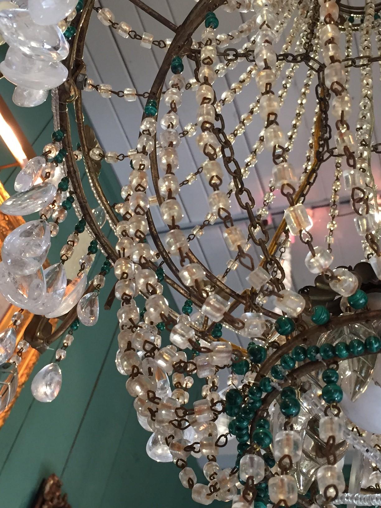 Glass 18th C. Italian Rock Crystal 8-Light Chandelier Hanging Ceiling Pendant Light La