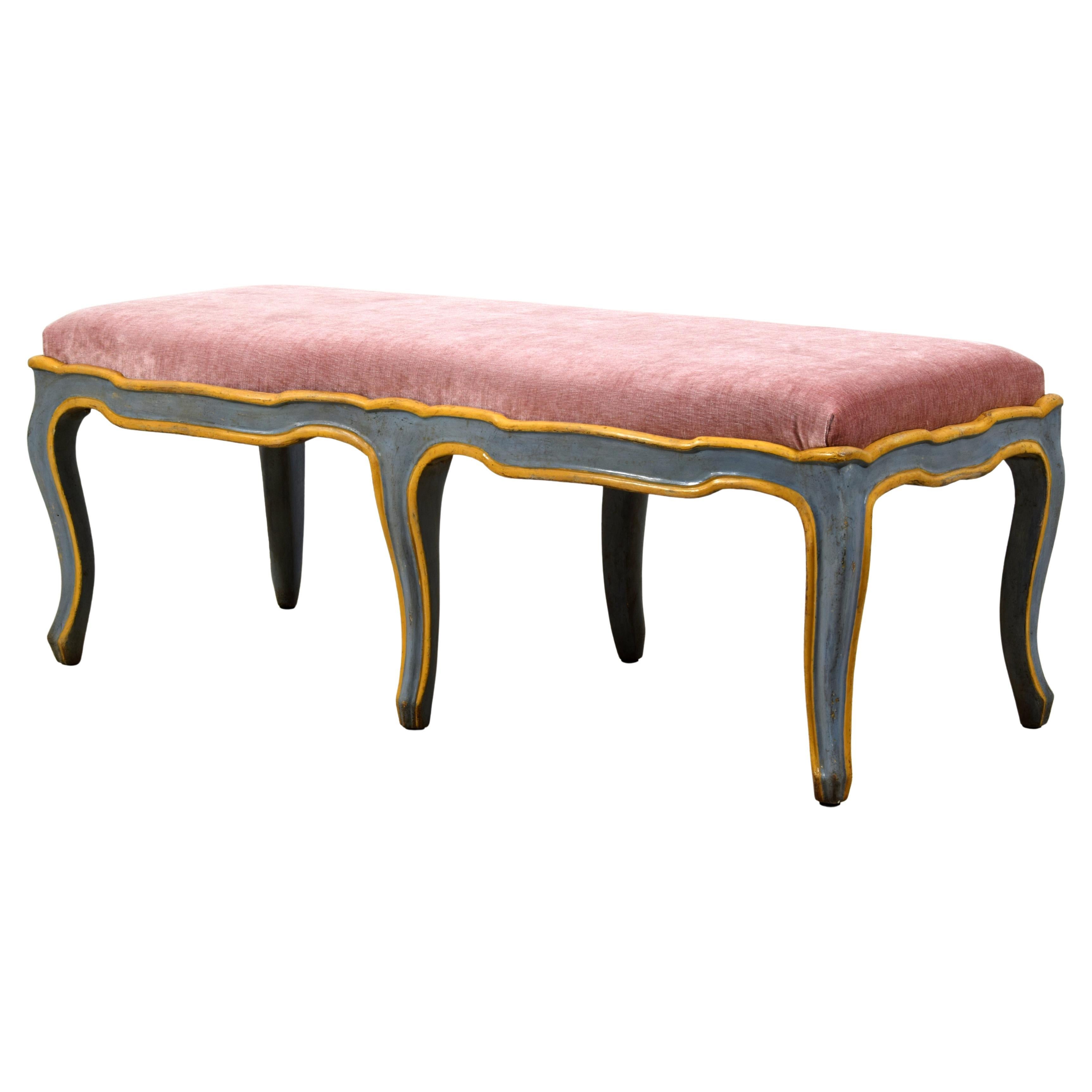 Banc en bois sculpté et laqué rococo italien du XVIIIe siècle