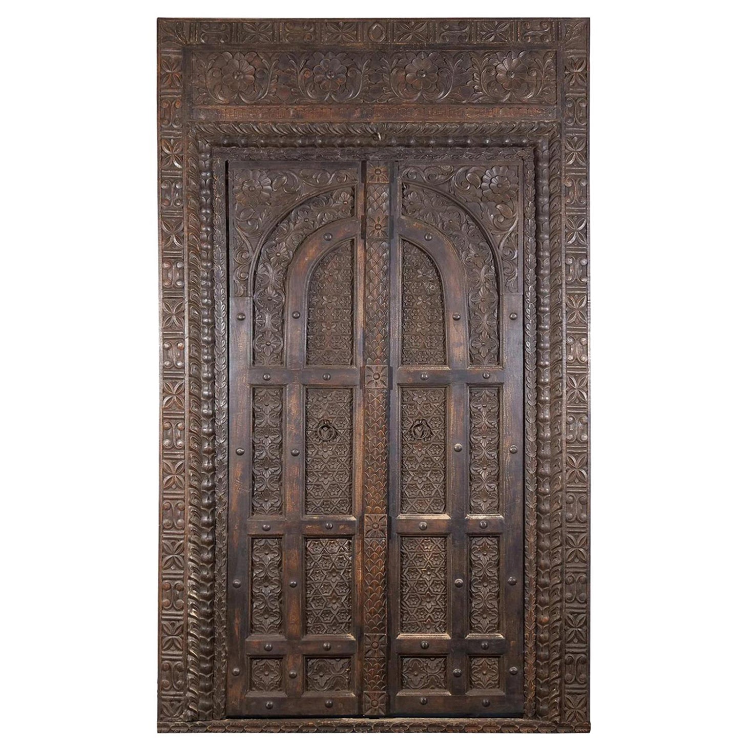 Pannello da parete con fregio intagliato rococò del XVIII secolo - Porta antica in legno di quercia