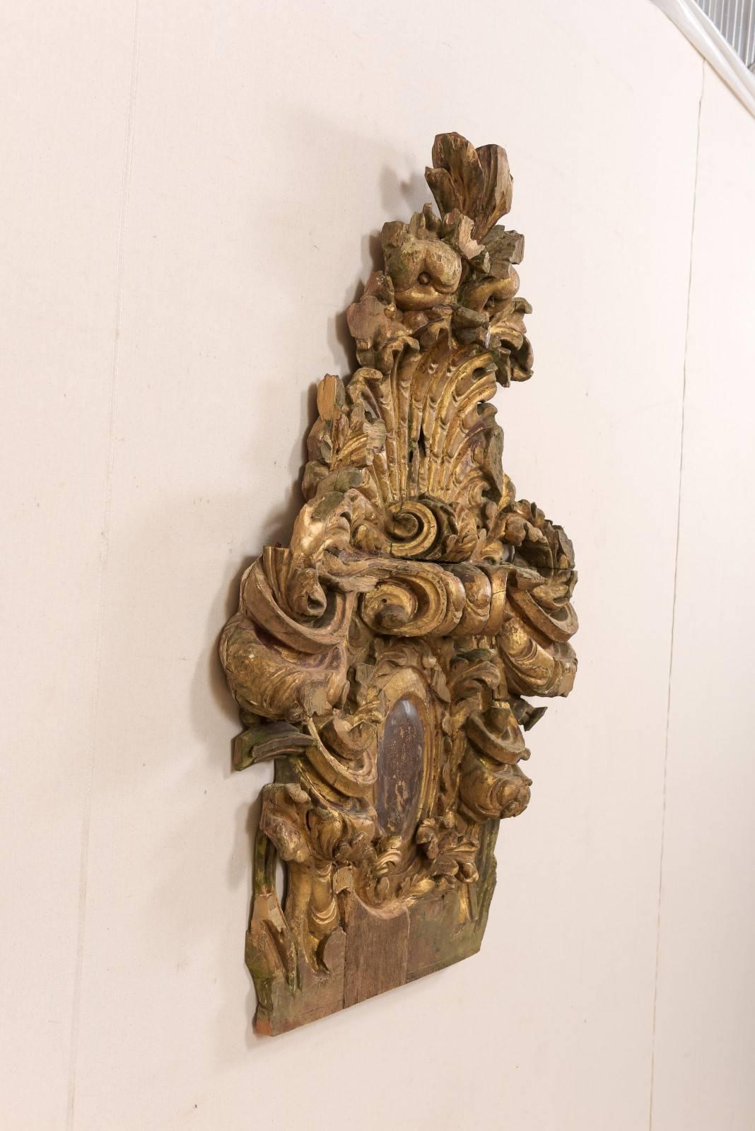 Giltwood 18th Century Italian Rococo Carved Wood Architectural Fragment Wall Decoration