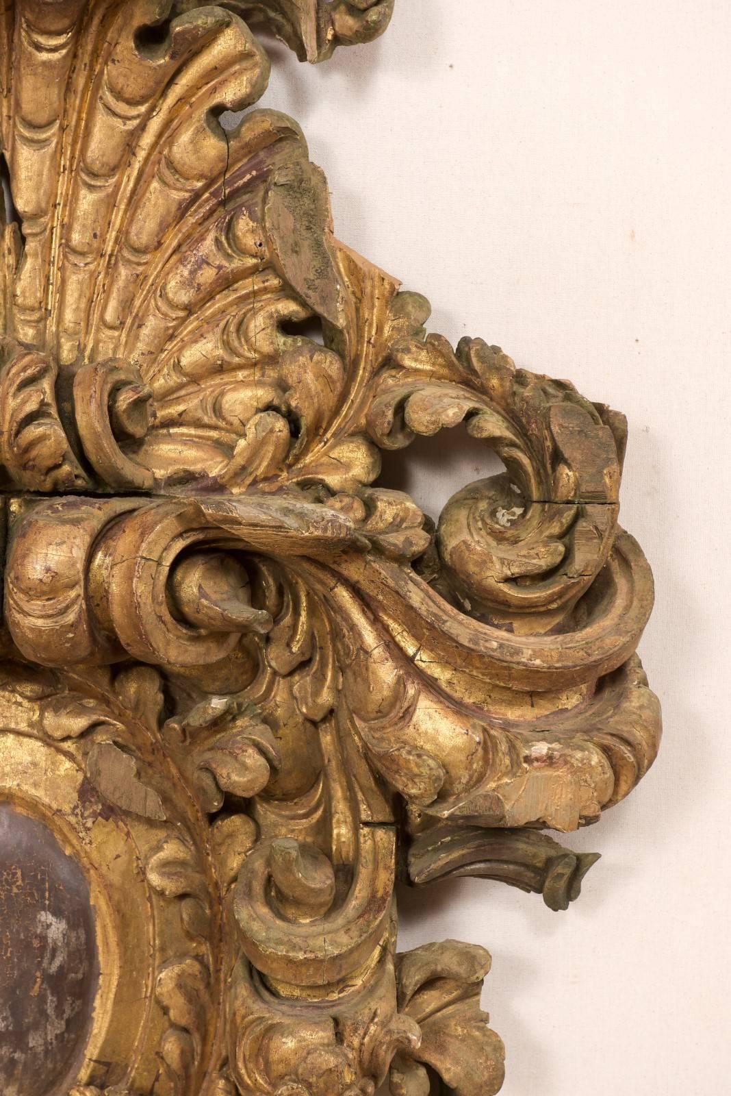 18th Century Italian Rococo Carved Wood Architectural Fragment Wall Decoration 1