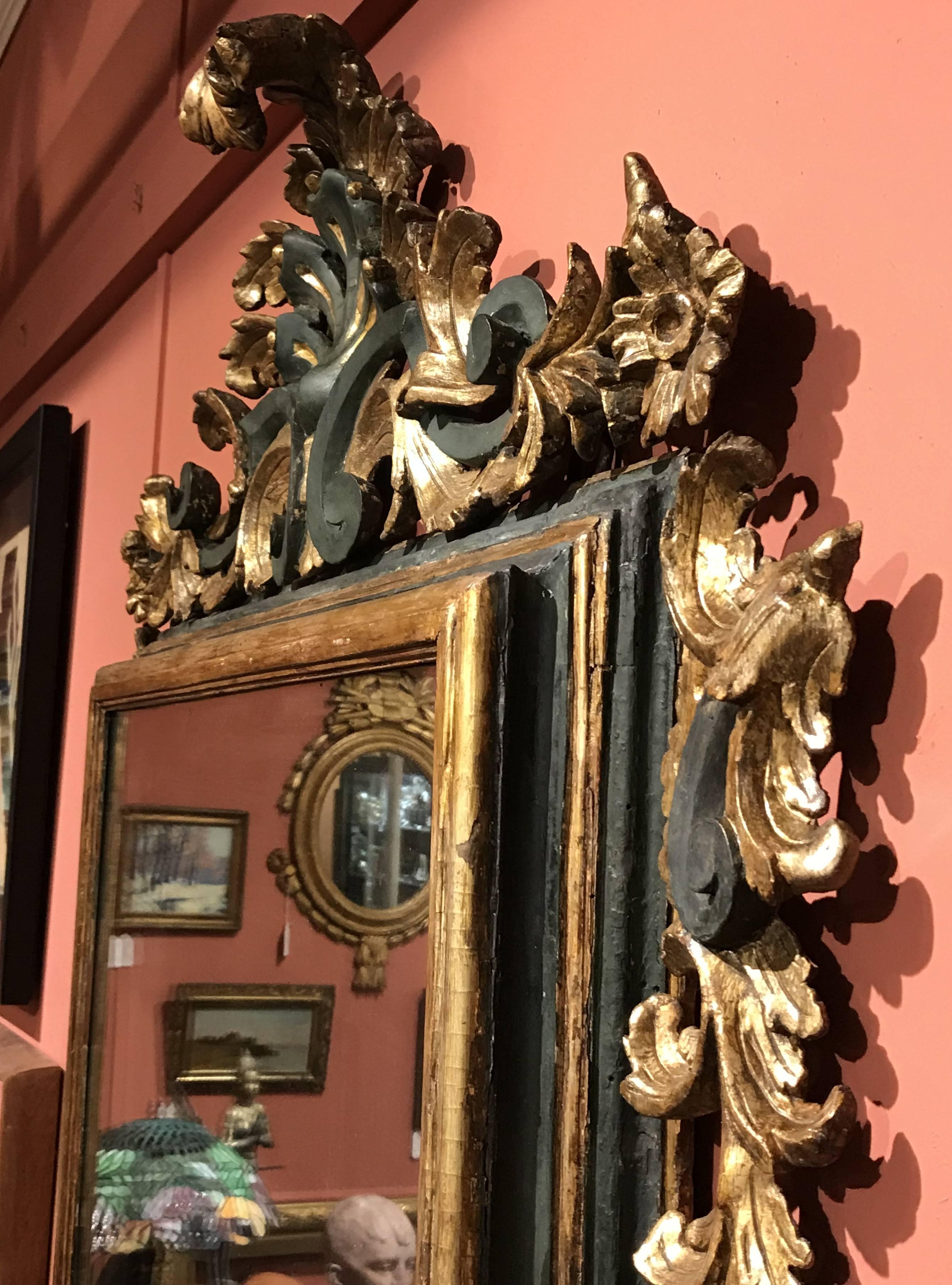 18th Century Italian Rococo Gilt Mirror with Exceptional Carved Crest 1