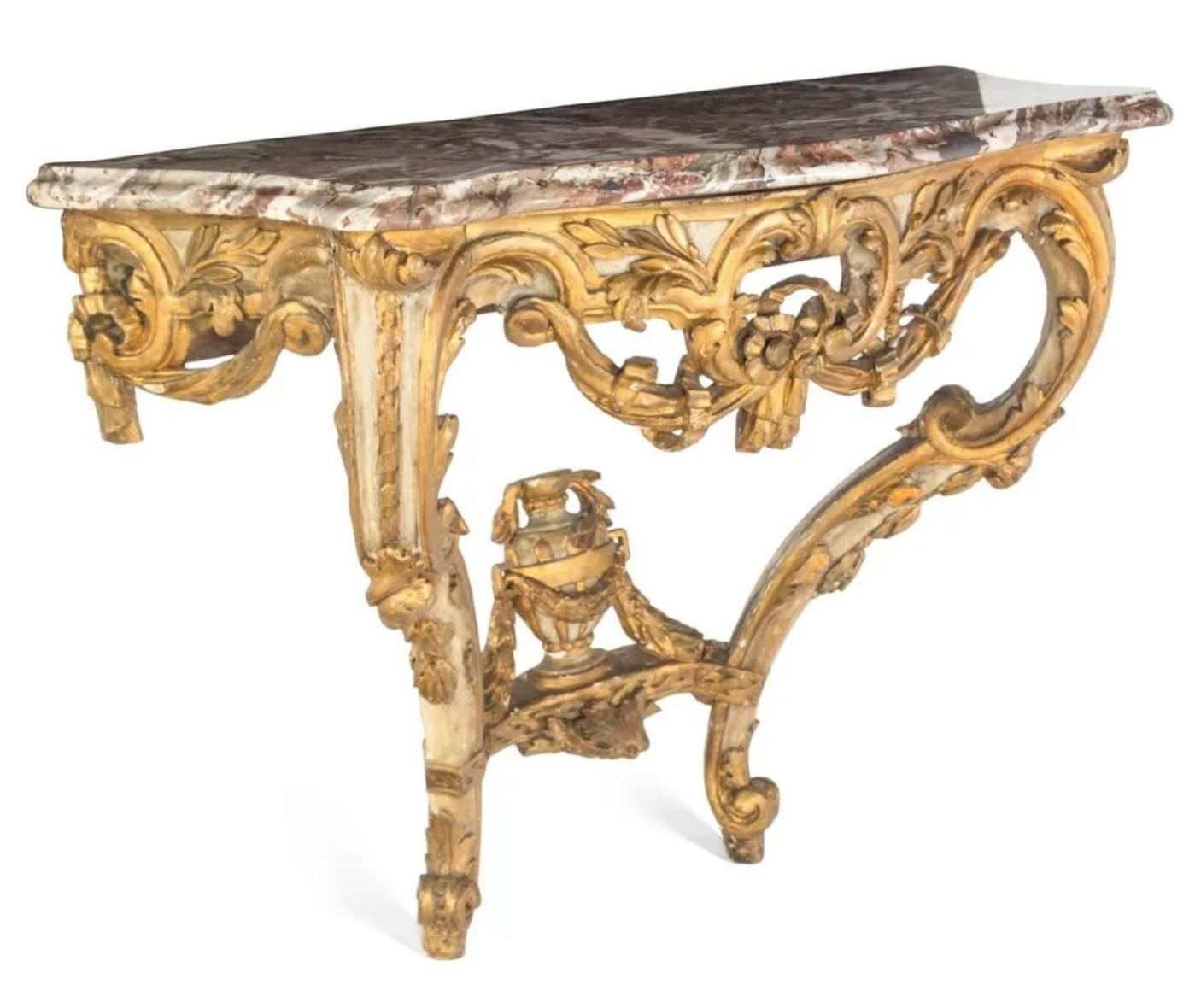18th Century Italian Rococo Giltwood Marble Top Console Table For Sale ...