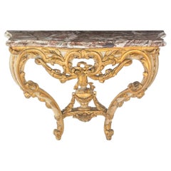 18th Century Italian Rococo Giltwood Marble Top Console Table