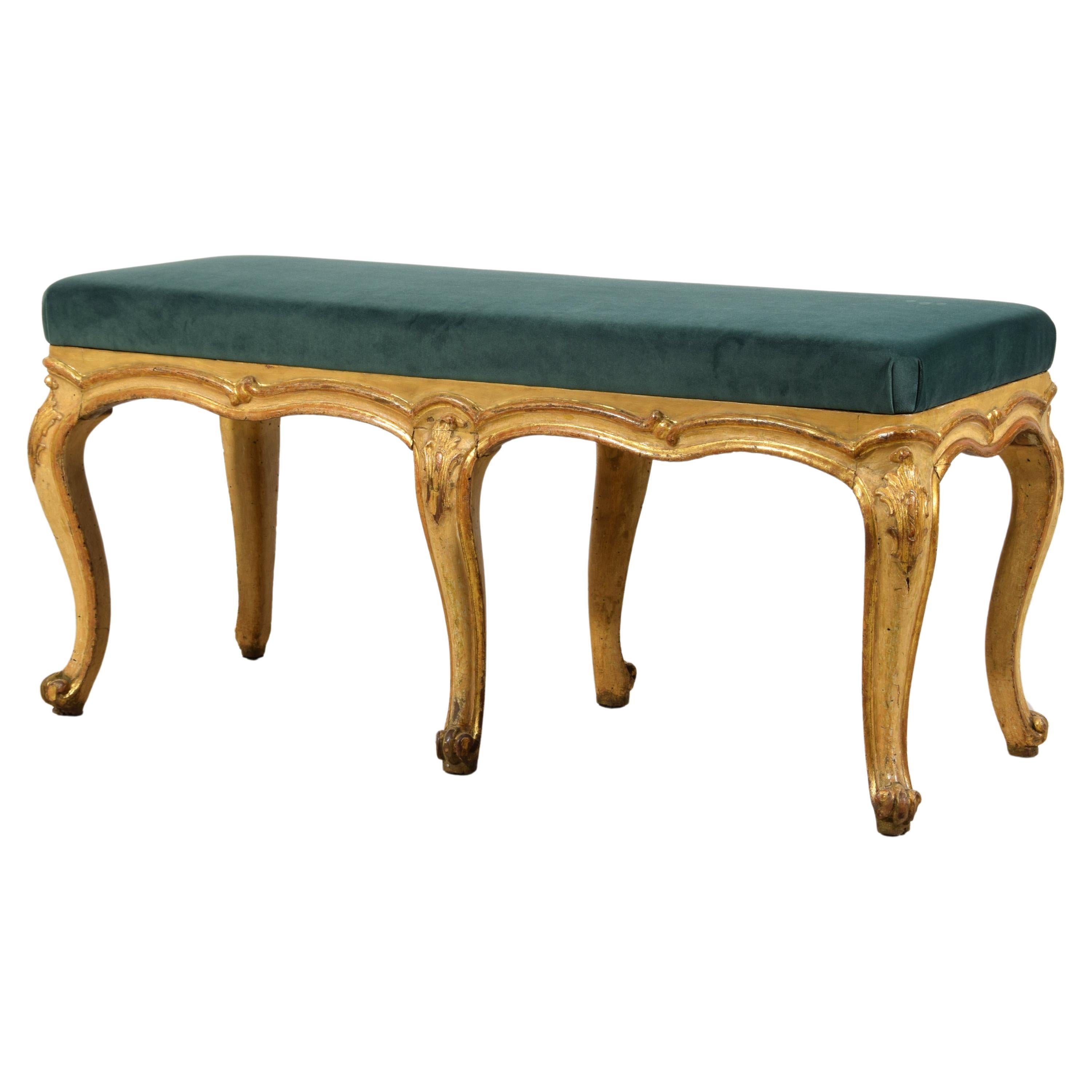 18th century, Italian Rococo Lacquered and Gilt Wood Bench  For Sale