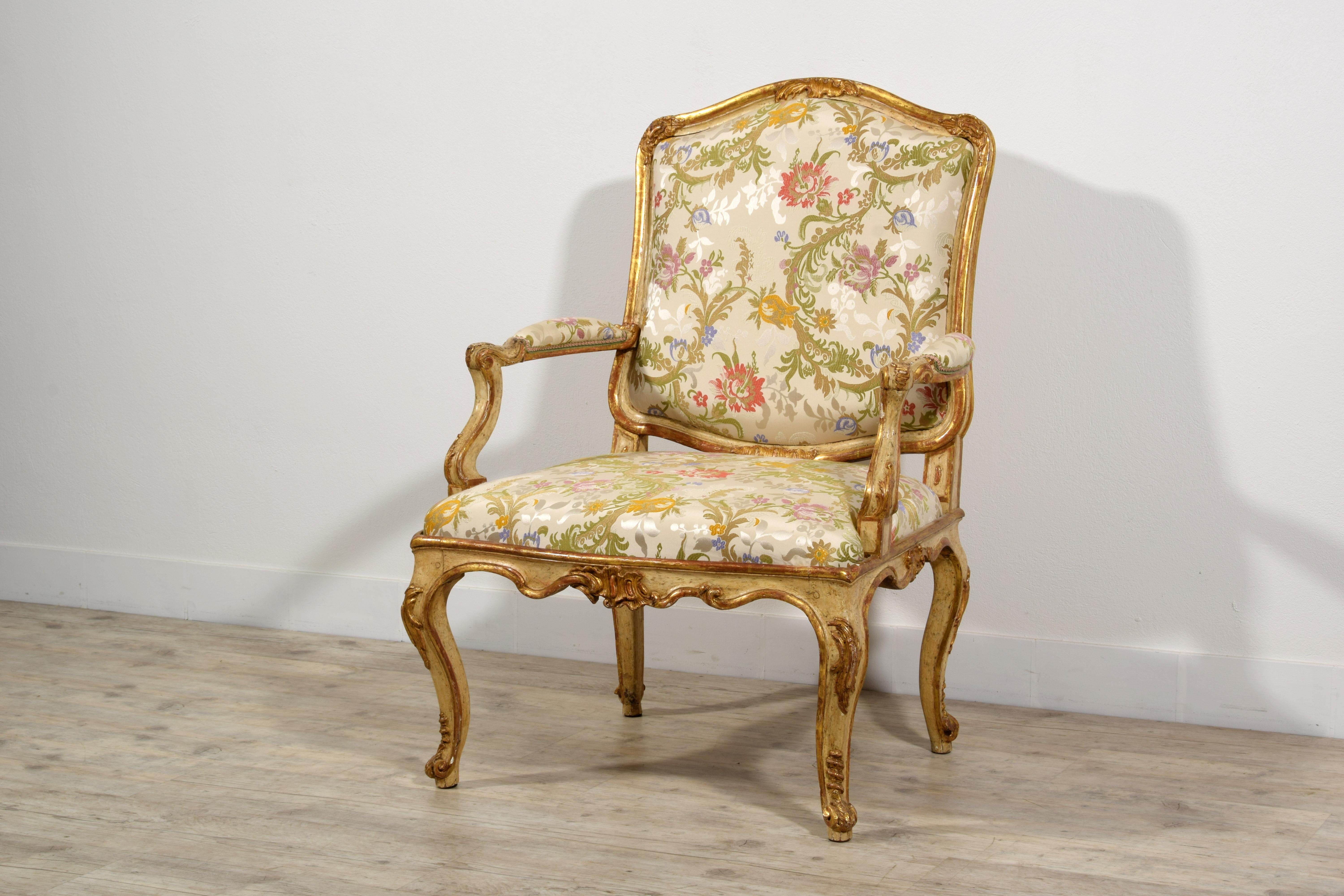 Wood 18th century, Italian Rococo Lacquered and Giltwood Armchairs  For Sale