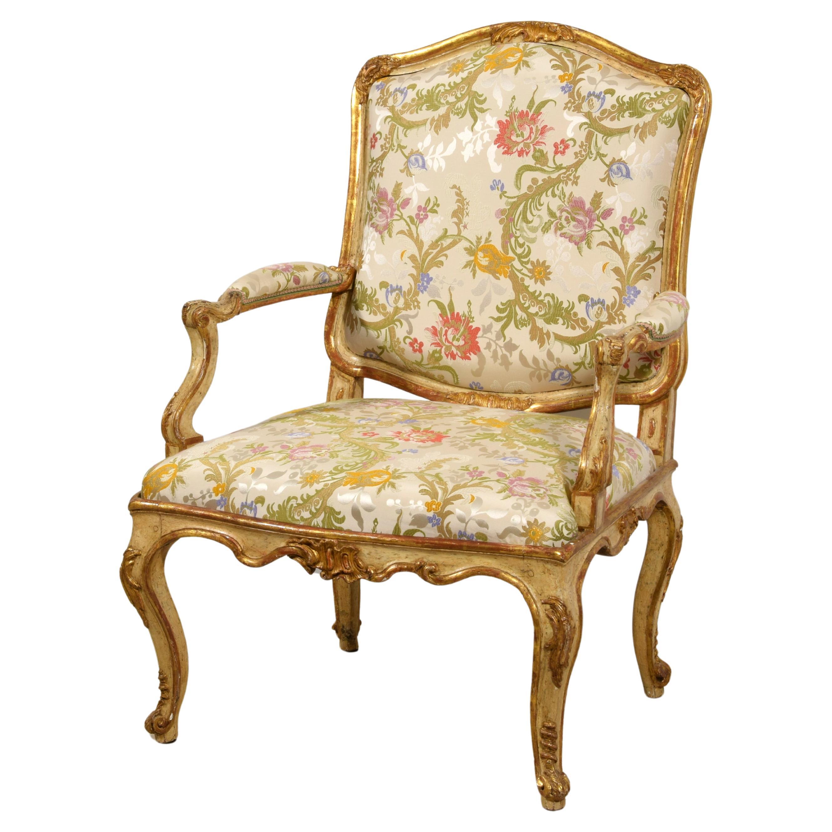 18th century, Italian Rococo Lacquered and Giltwood Armchairs  For Sale