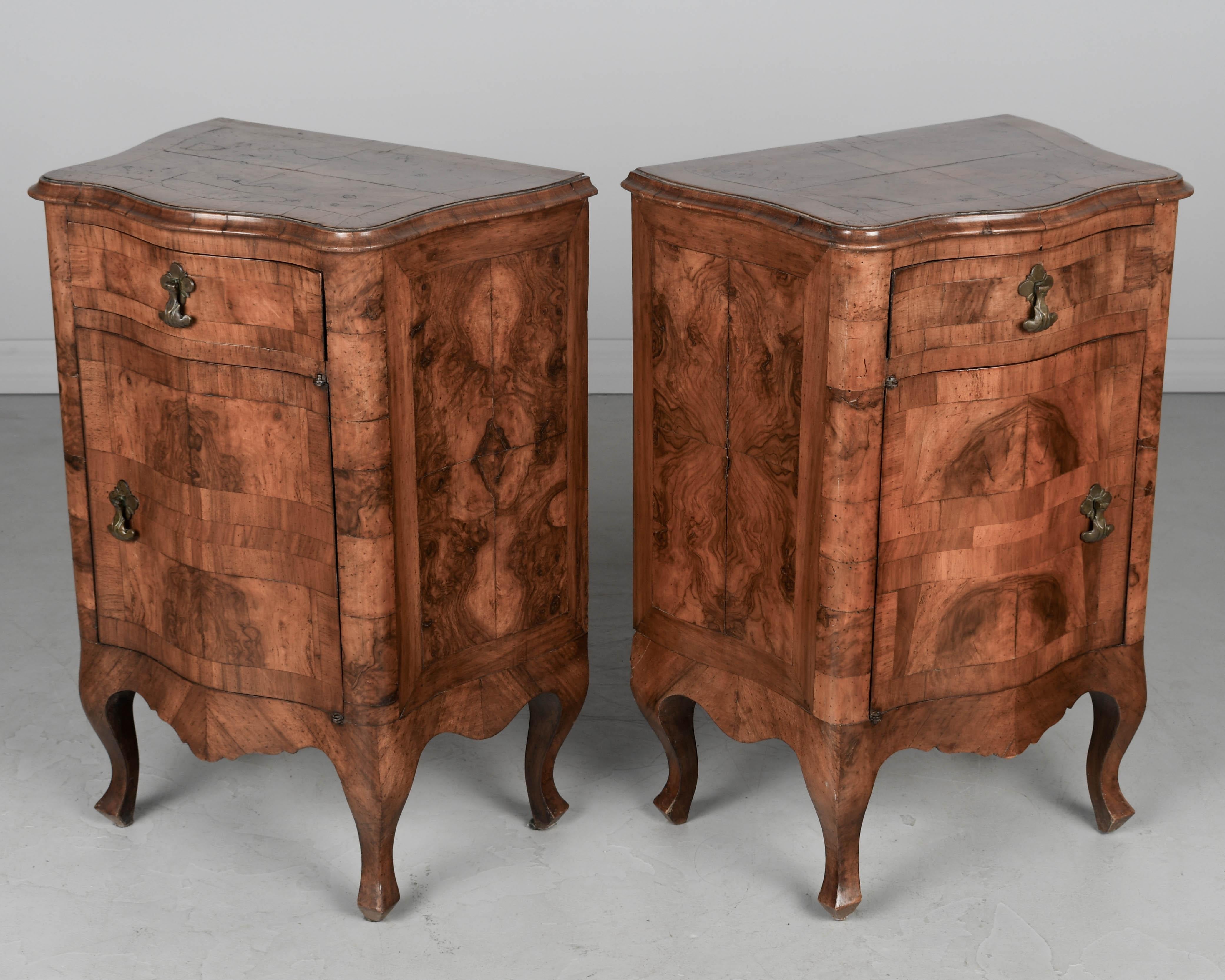 Cast 18th Century Italian Rococo Marquetry Comodini Pair For Sale