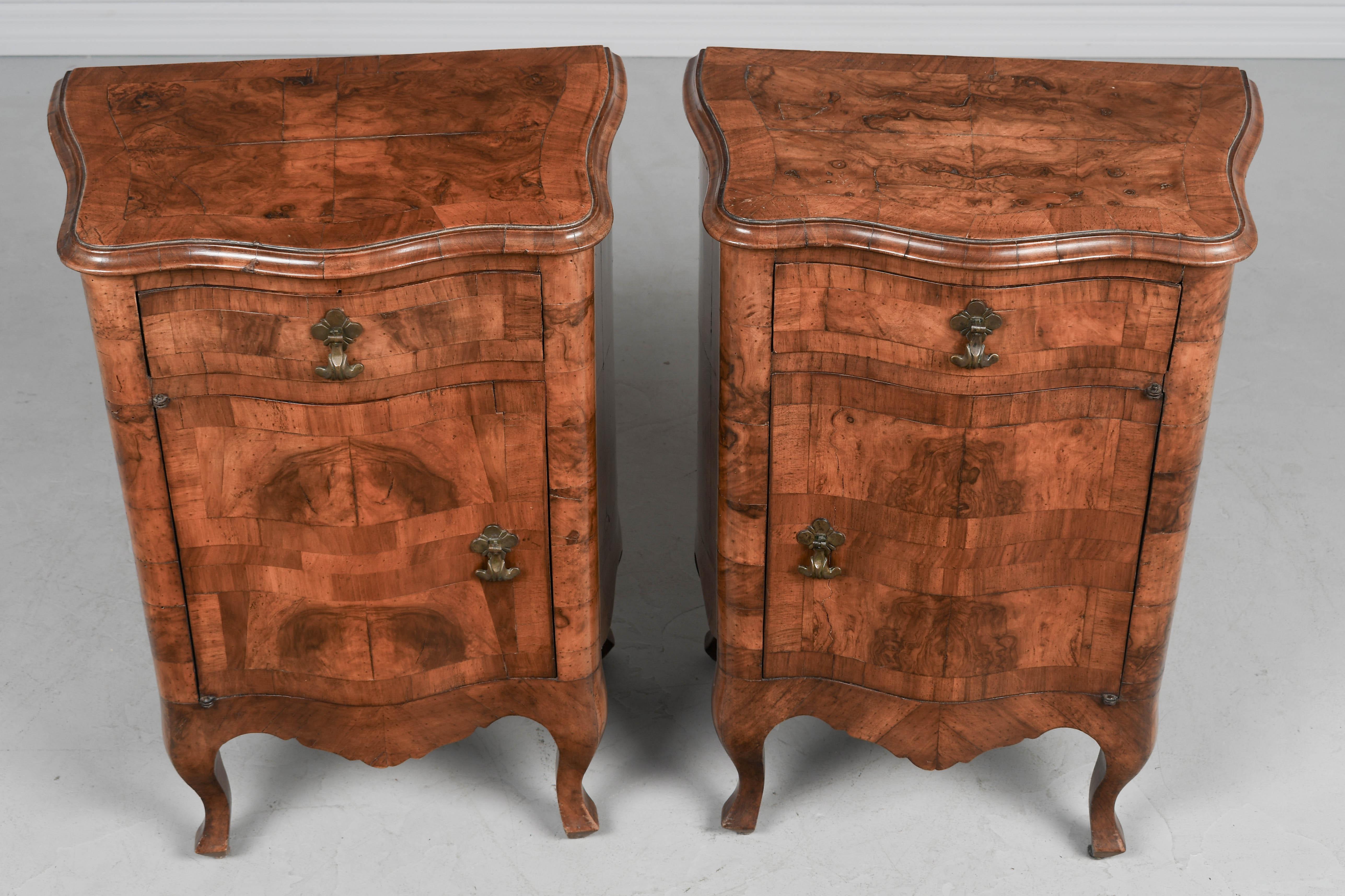 Brass 18th Century Italian Rococo Marquetry Comodini Pair For Sale
