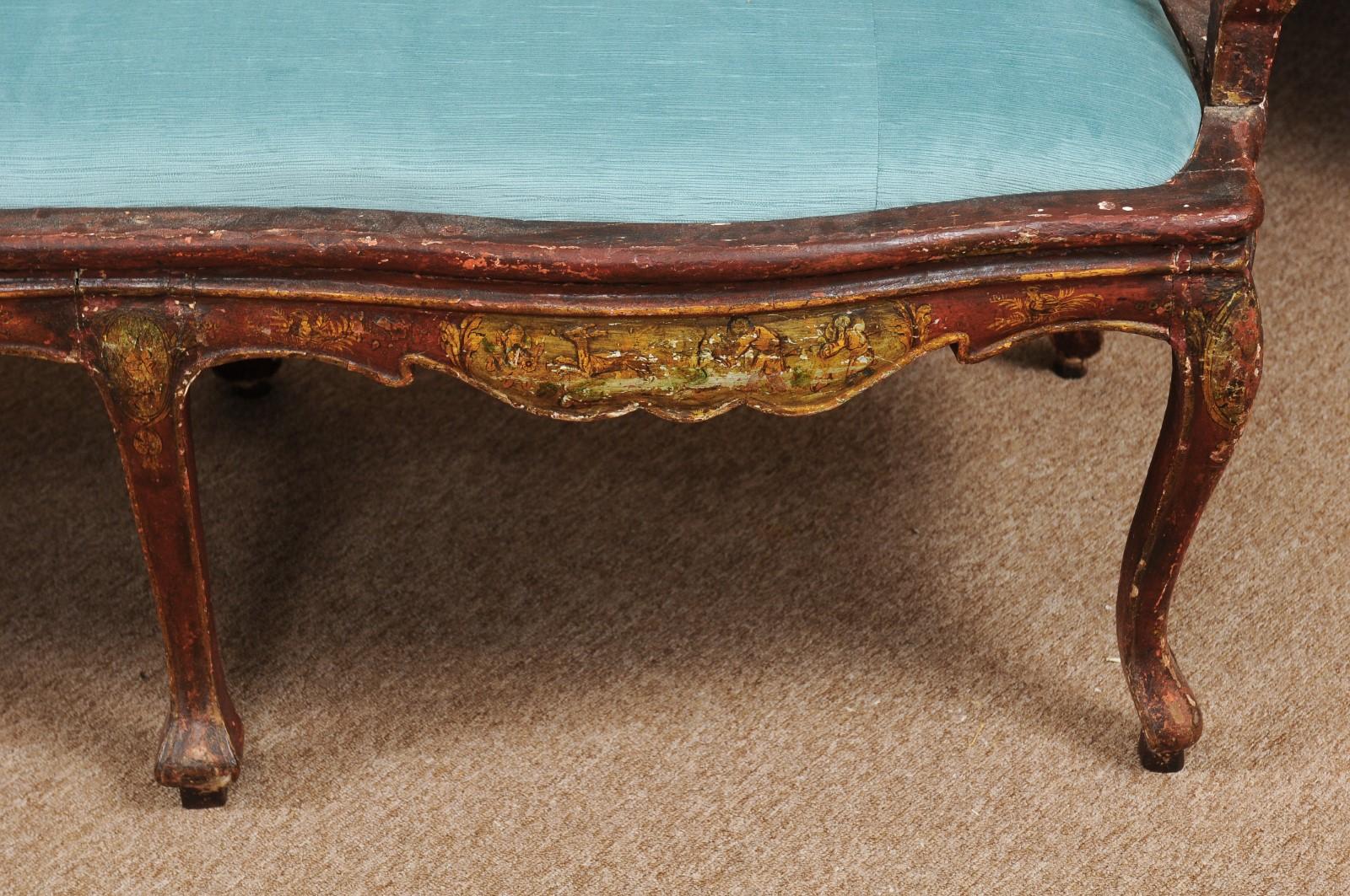 18th Century Italian Rococo Painted Canape au Chasse In Good Condition For Sale In Atlanta, GA