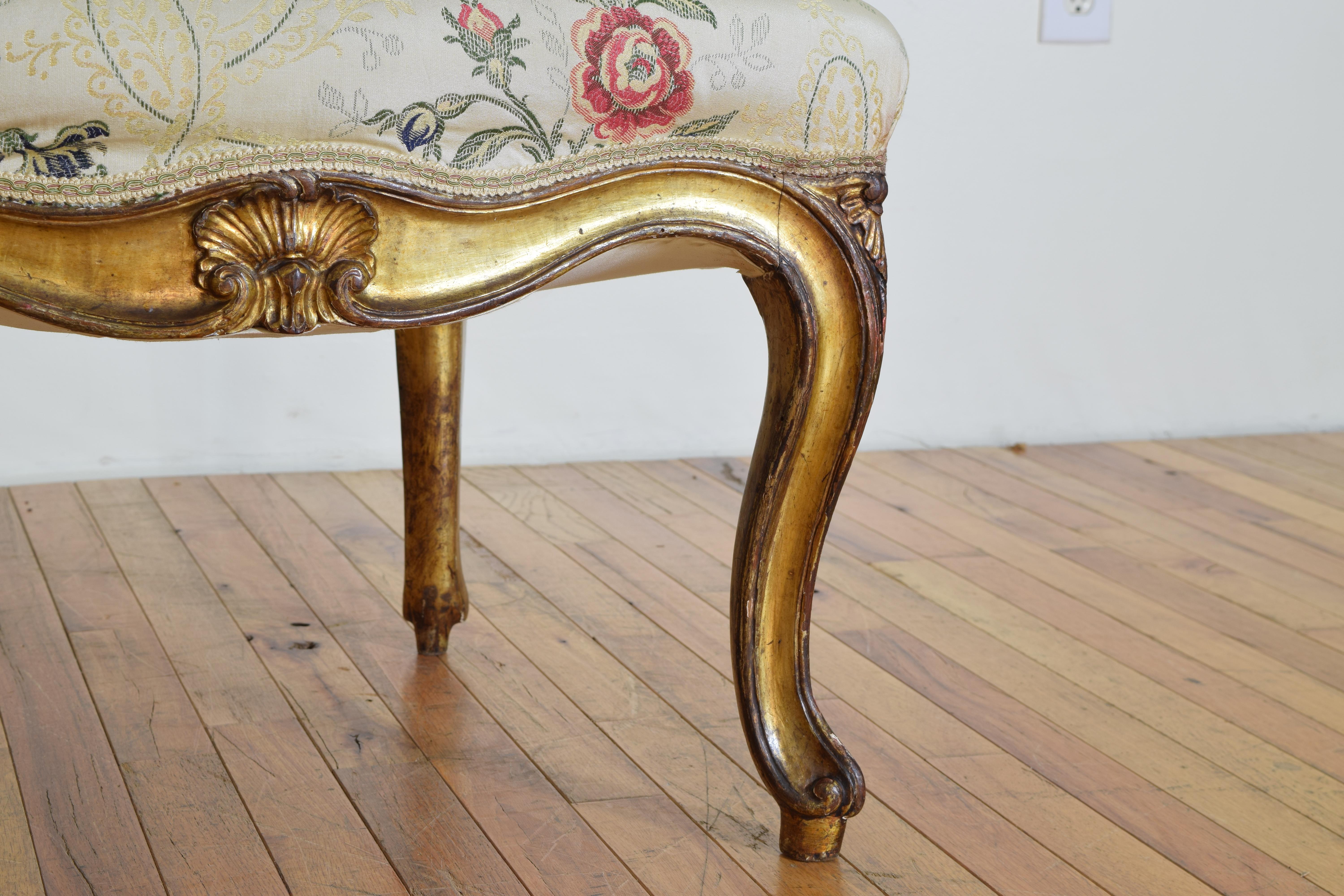 18th Century Italian Rococo Set of Four Giltwood Arm Chairs For Sale 13