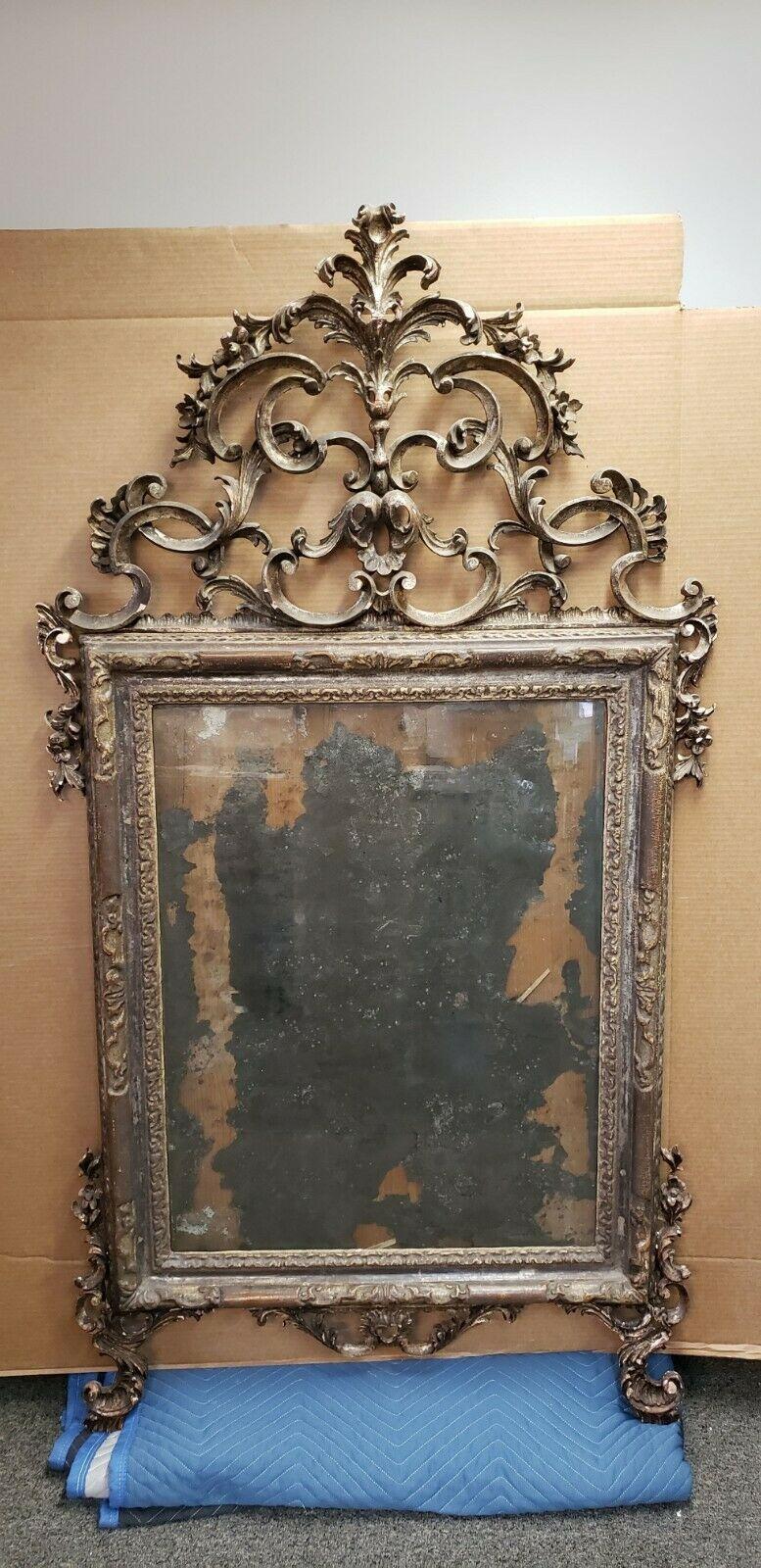 Giltwood 18th Century Italian Rococo Silver Gilt Mirror For Sale