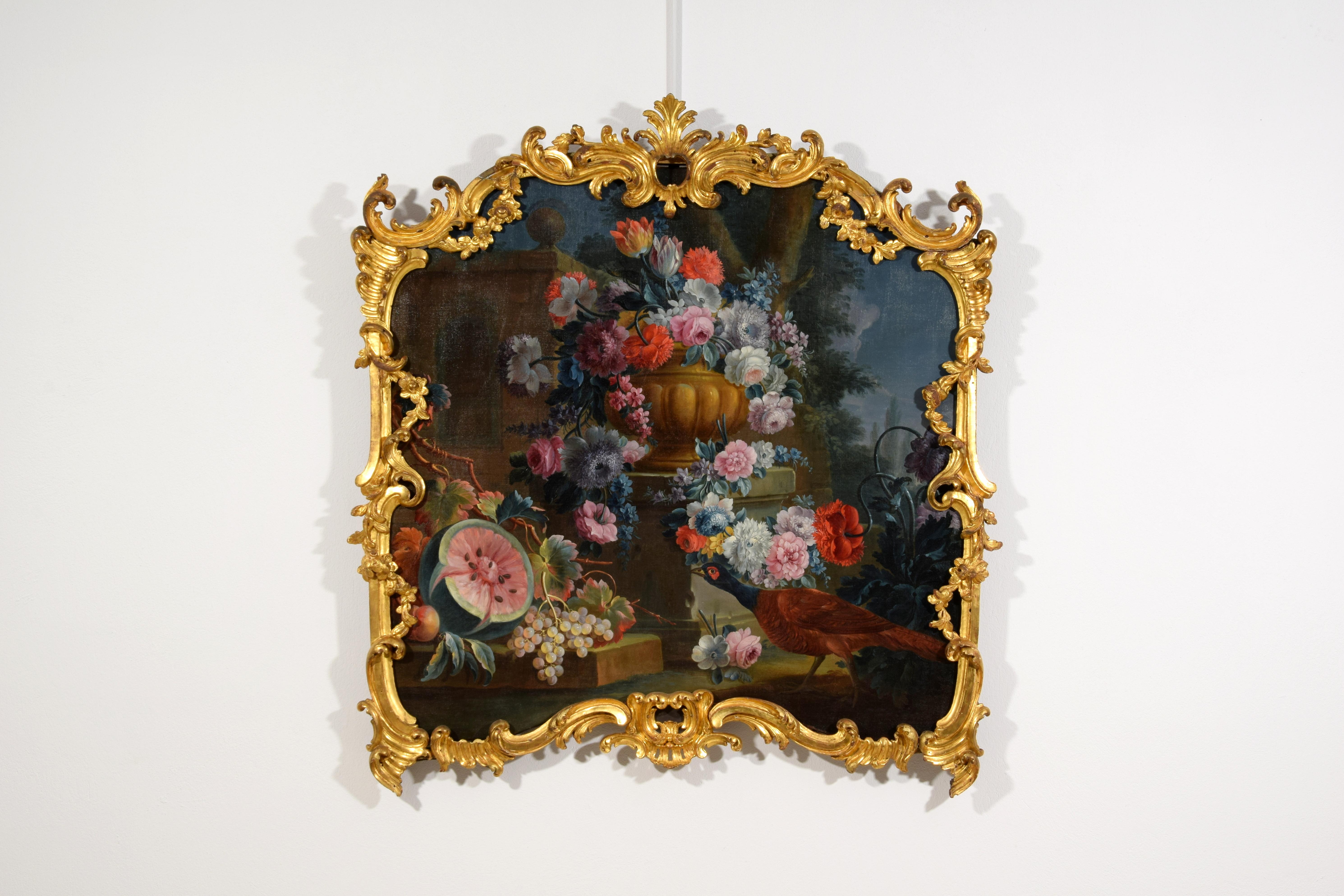 Hand-Carved 18th Century, Italian Rococo Still Life Painting by Michele A. Rapos For Sale