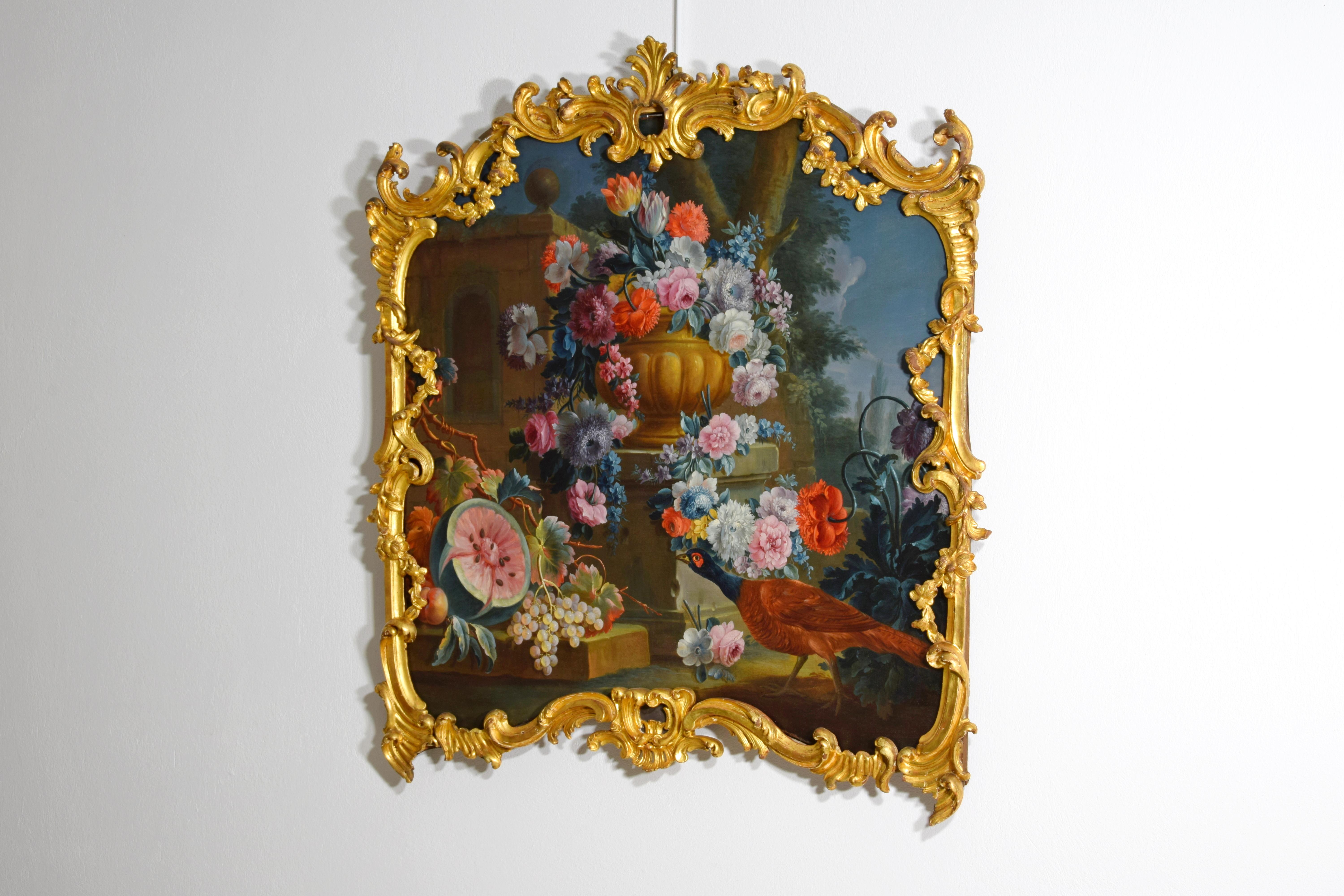Canvas 18th Century, Italian Rococo Still Life Painting by Michele A. Rapos For Sale