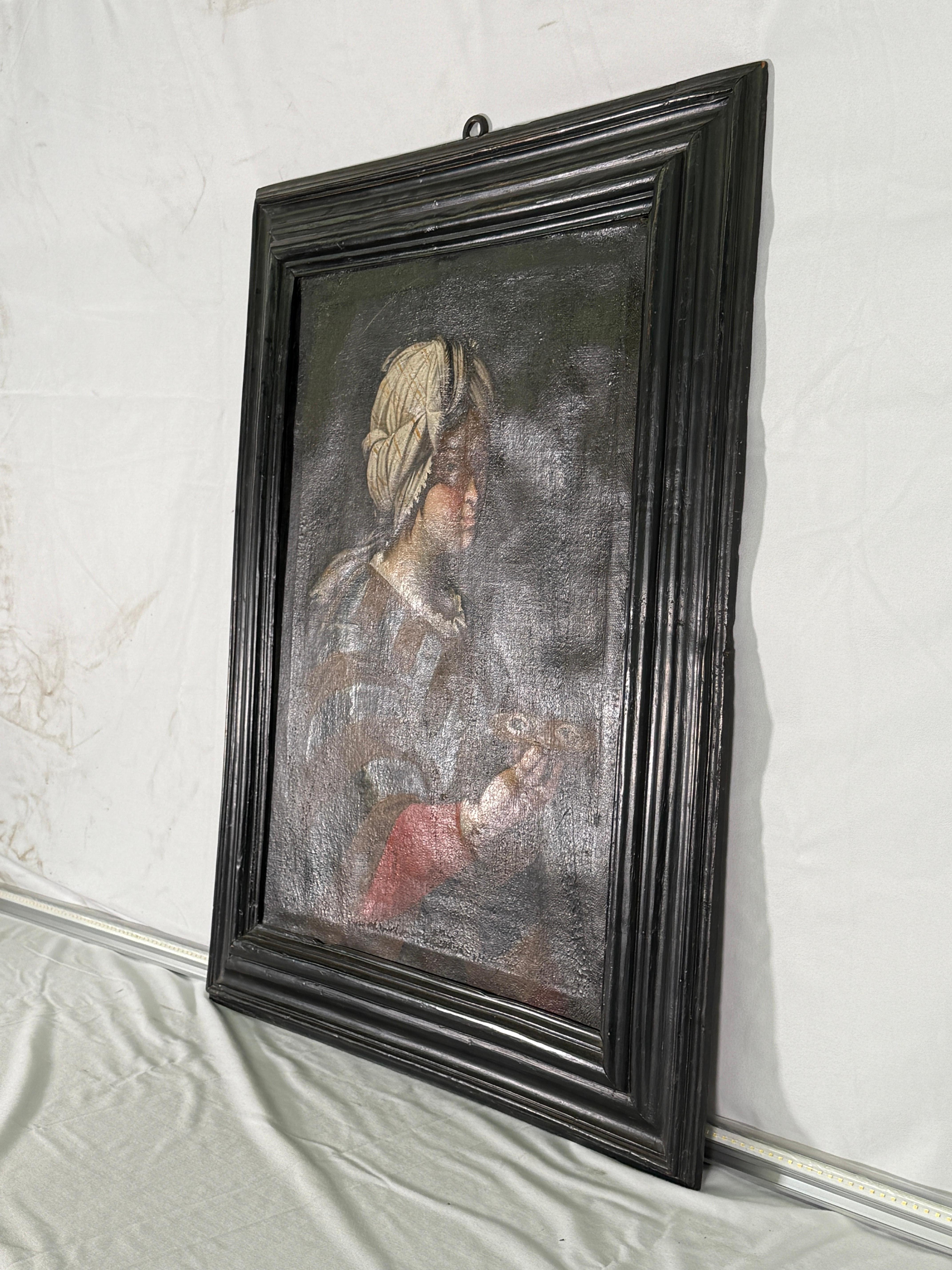 Rococo 16th Century Italian Santa Lucia in a 18th Century French Frame For Sale