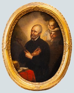 Quadro religioso italiano del XVIII secolo raffigurante San Francesco Saverio con gli angeli