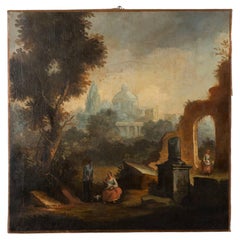 18th Century Italian School Oil on Canvas Painting, Capriccio Landscape with Fig