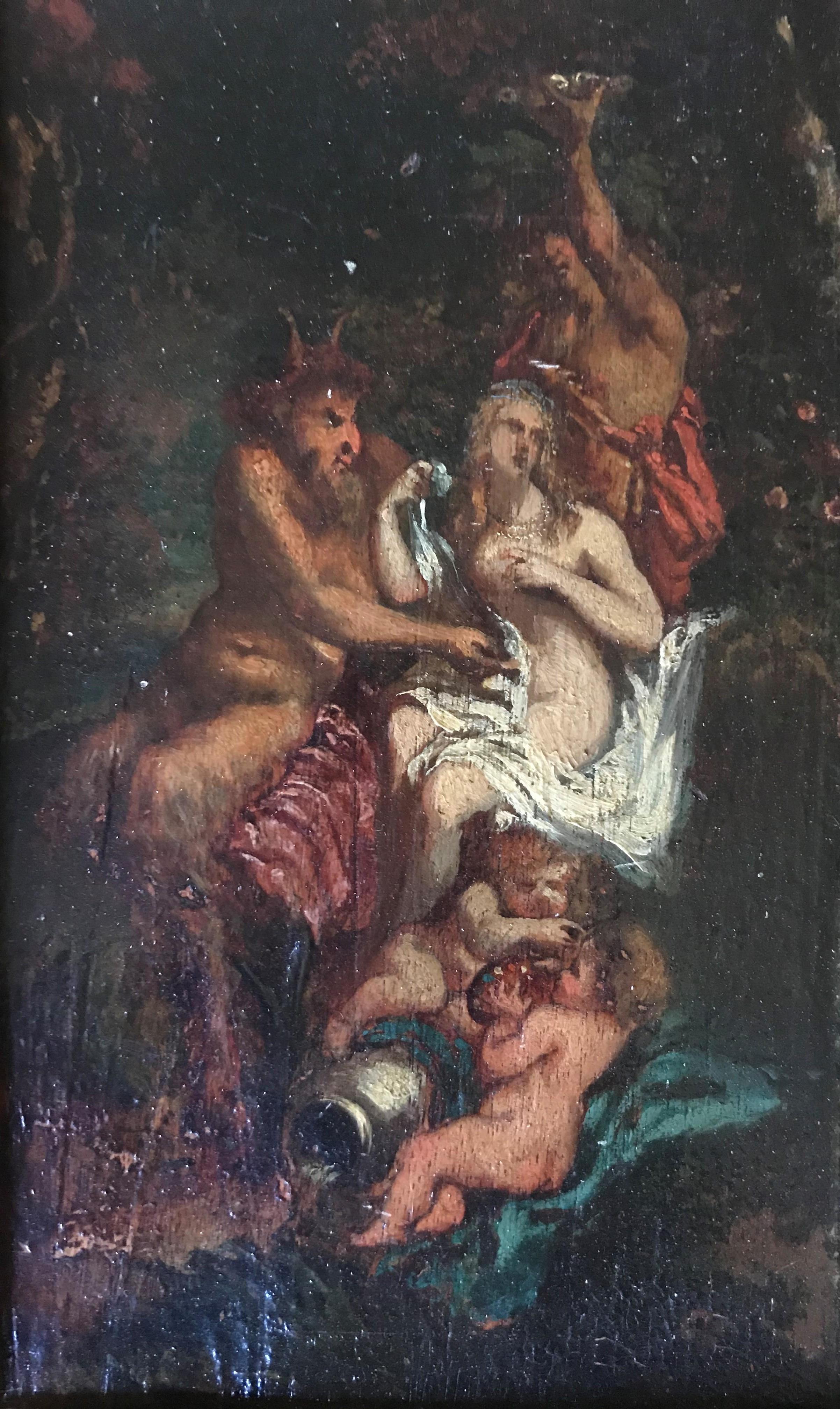 Italienische Schule des 18. Jahrhunderts, Gemälde „Faun und  Nymphe