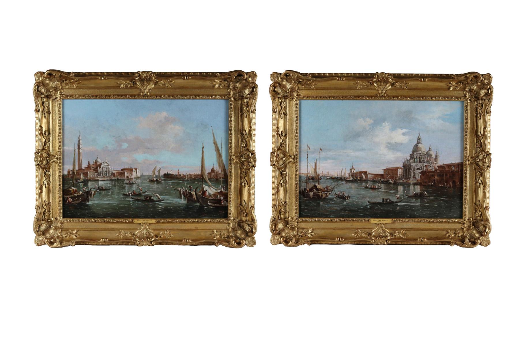 Pareja de escenas de canales venecianos del siglo XVIII al estilo de Francesco Guardi 7
