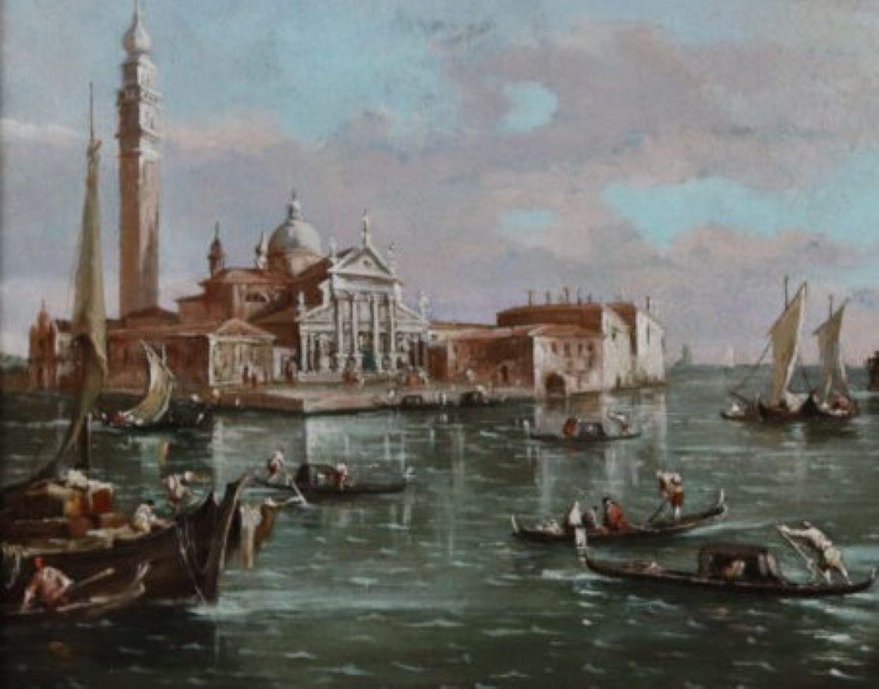 Paire de scènes de canaux vénitiens du XVIIIe siècle dans le style de Francesco Guardi   en vente 4
