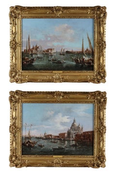 Paire de scènes de canaux vénitiens du XVIIIe siècle dans le style de Francesco Guardi  
