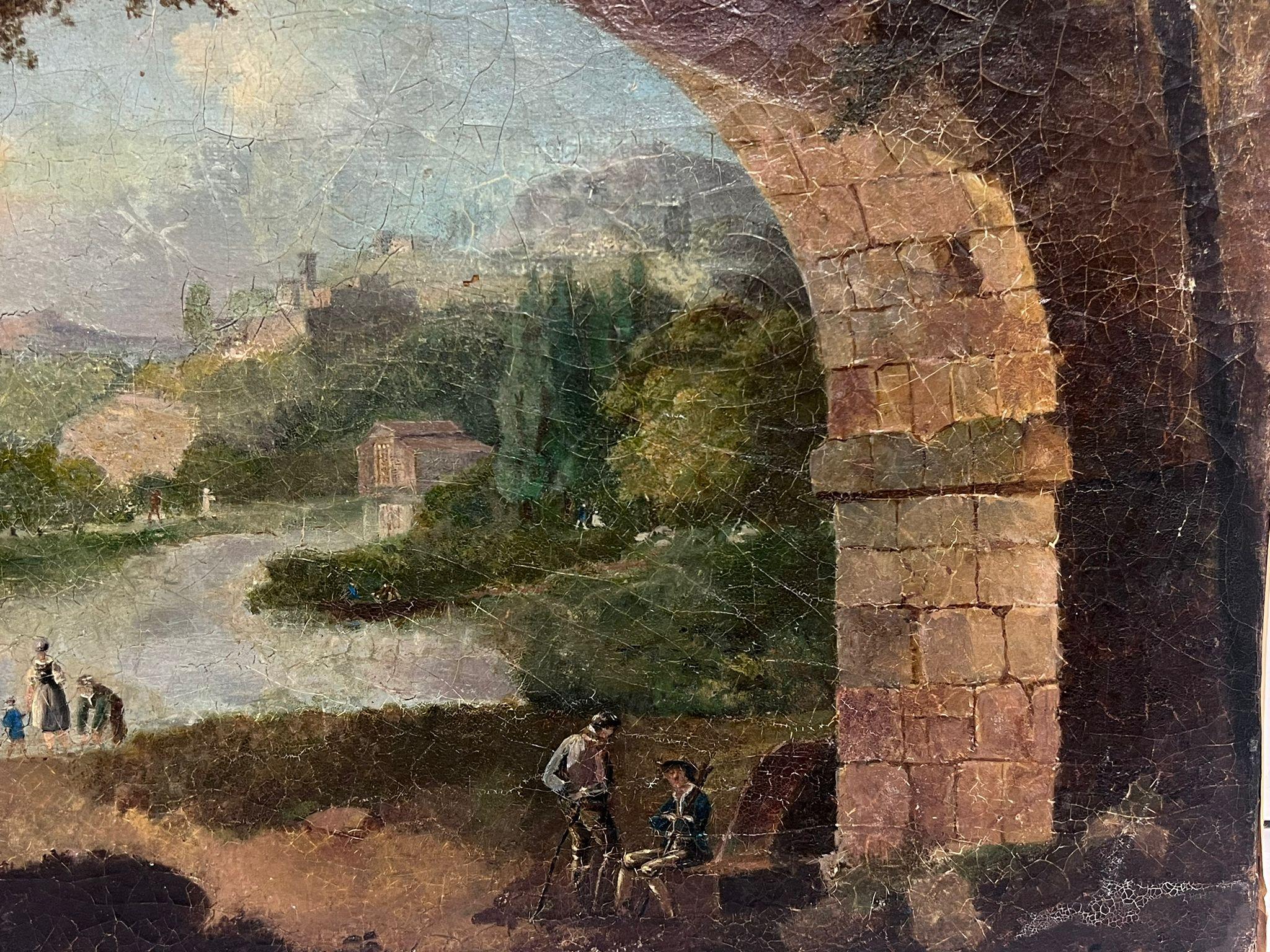 Figures under Archway
Italian School, 18th century
oil on canvas, unframed
canvas: 13.5 x 16.5 inches
provenance: private collection, United Kingdom
condition: very good and sound condition, some old cracking and crazing to the paint in parts. 