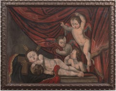 'Cherubs Playing', Angels, Amorini, Memento Mori, Naive, Baroque Religious Oil