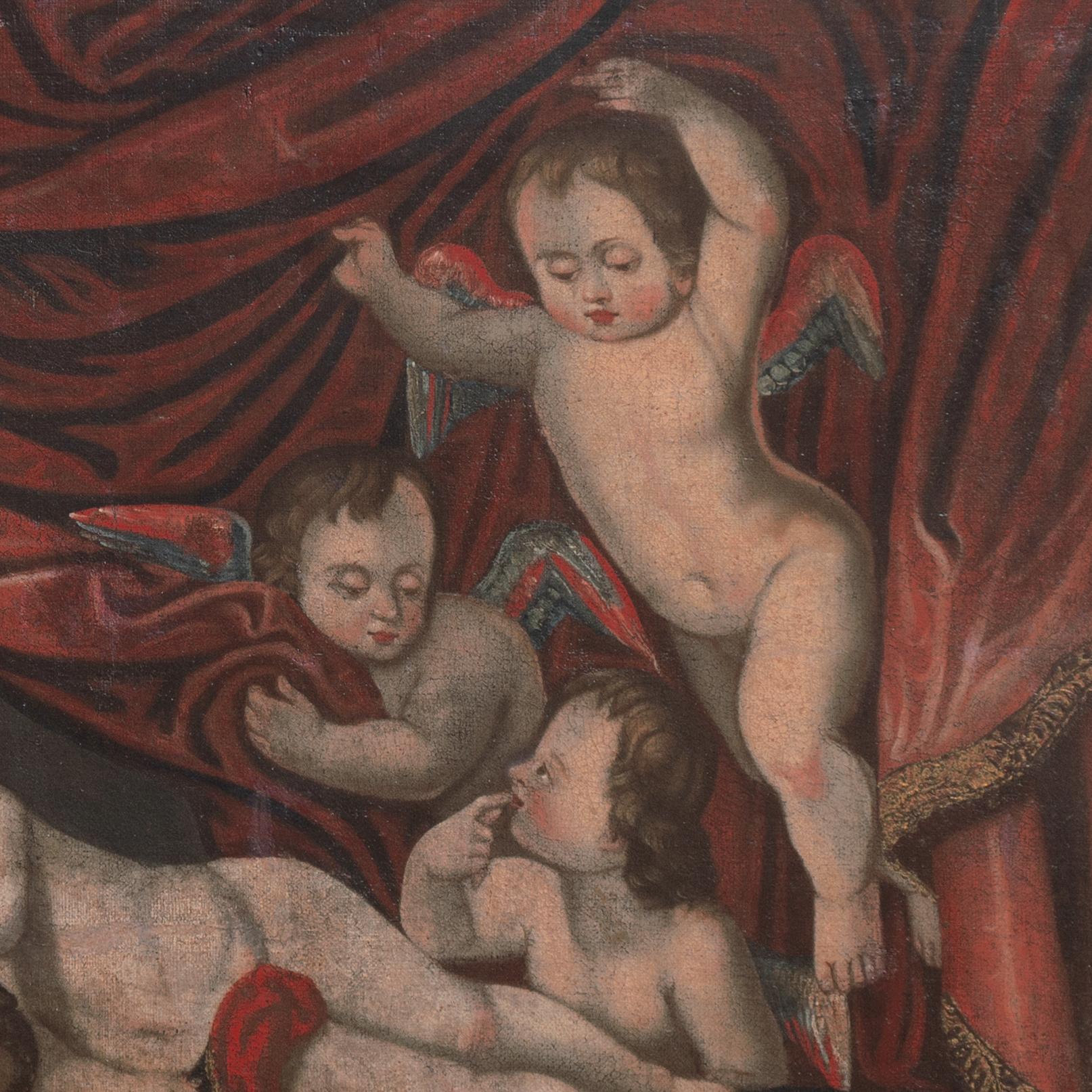 'Cherubini che suonano', Angeli, Amorini, Memento Mori, Olio religioso barocco e naif in vendita 1
